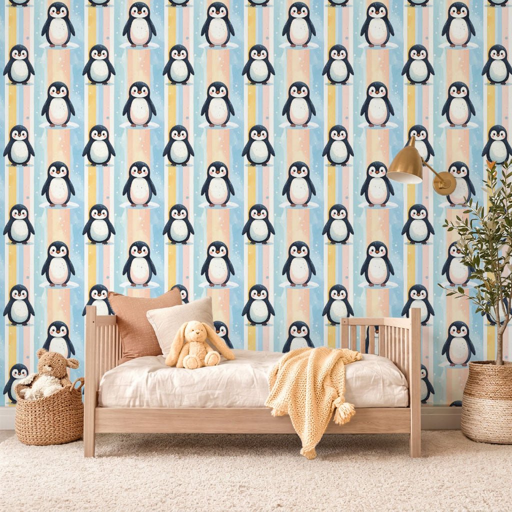 Happy Penguin March Wallpaper Peel and Stick Wallpaper | Accent Haus