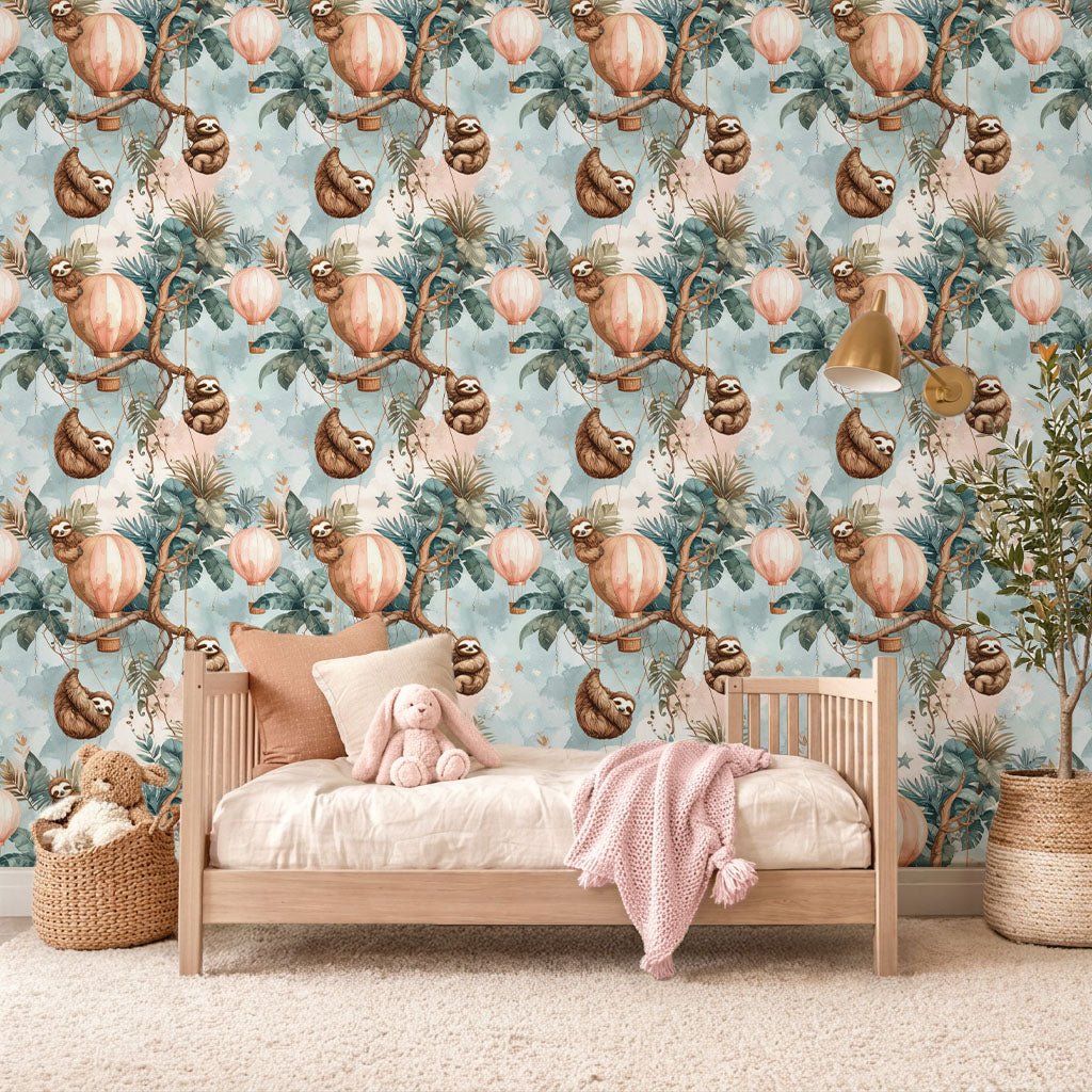 Sloth Balloon Jungle Wallpaper Peel and Stick Wallpaper | Accent Haus