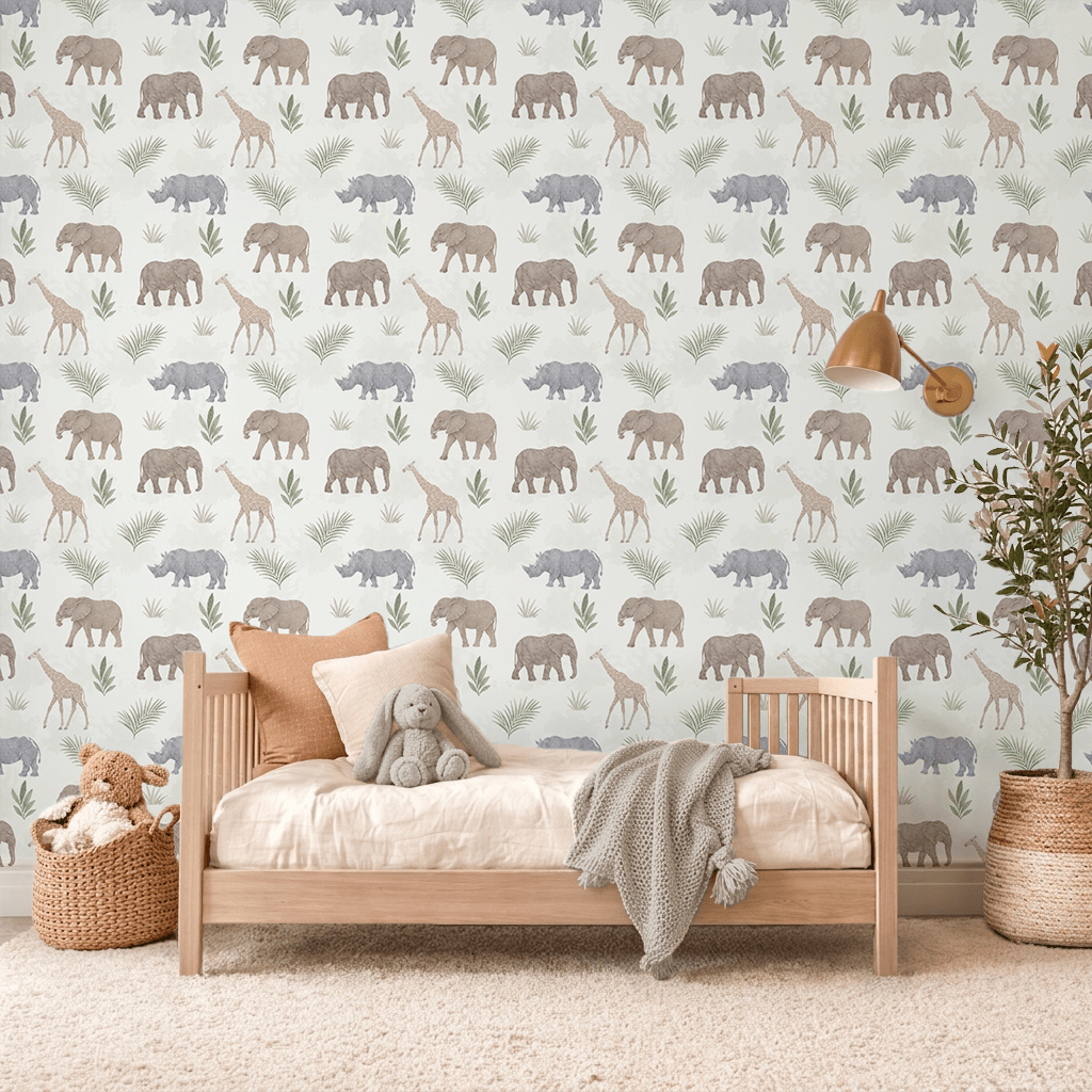 Muted Safari Animals Wallpaper Peel and Stick Wallpaper | Accent Haus