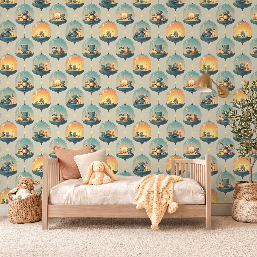 Bubble Dome Robot Village Wallpaper Peel and Stick Wallpaper | Accent Haus
