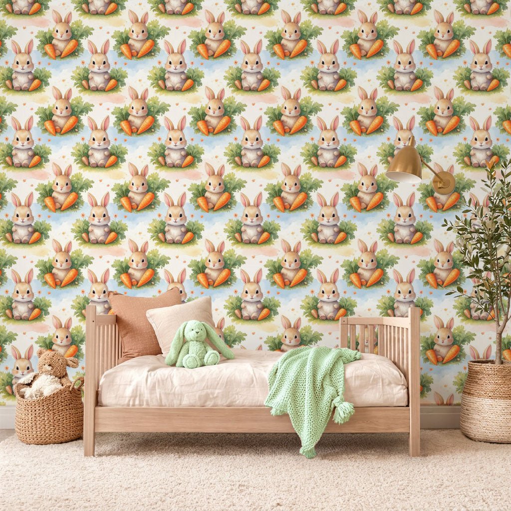 Bunny & Carrot Parade Wallpaper Peel and Stick Wallpaper | Accent Haus