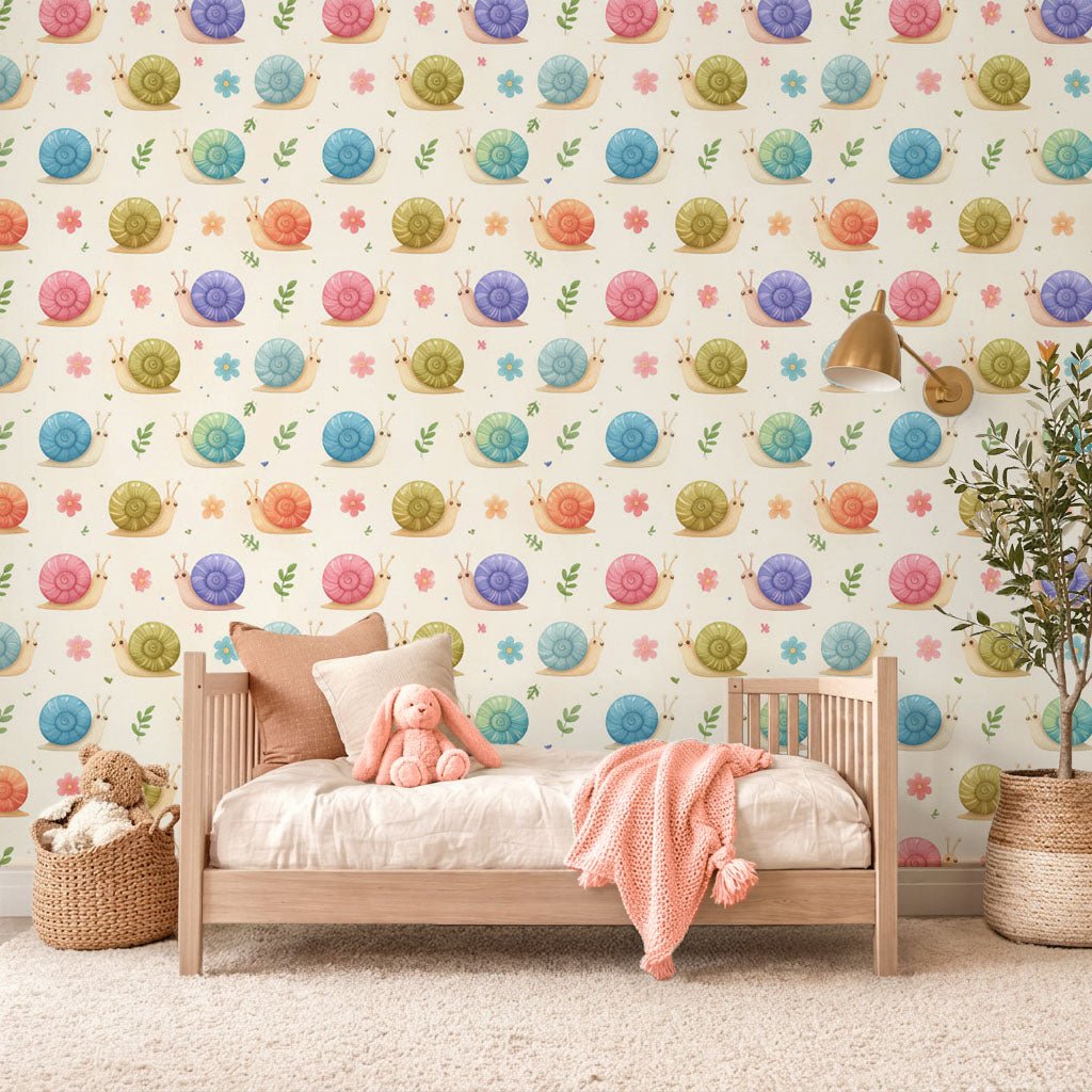 Happy Snail Garden Wallpaper Peel and Stick Wallpaper | Accent Haus
