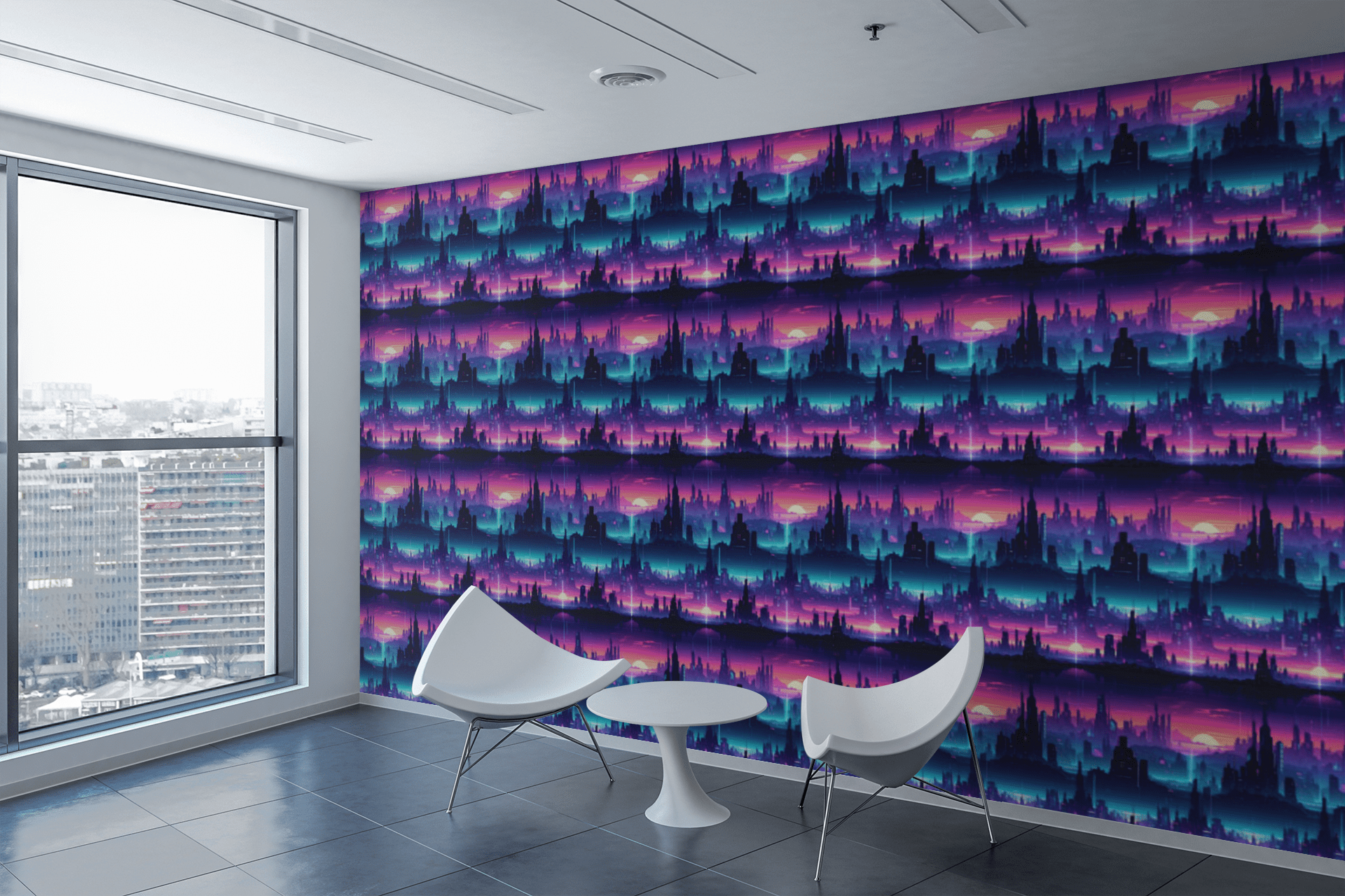 Cyber Space City Grid Wallpaper Peel and Stick Wallpaper | Accent Haus