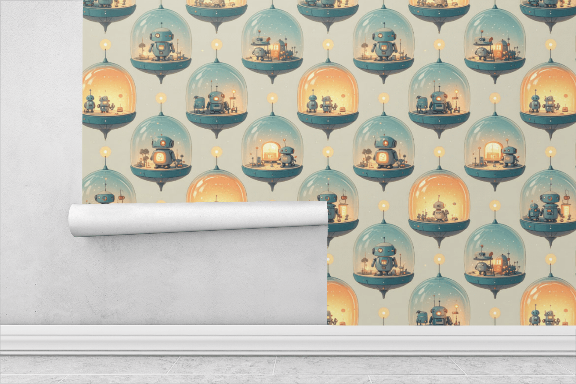 Bubble Dome Robot Village Wallpaper Peel and Stick Wallpaper | Accent Haus
