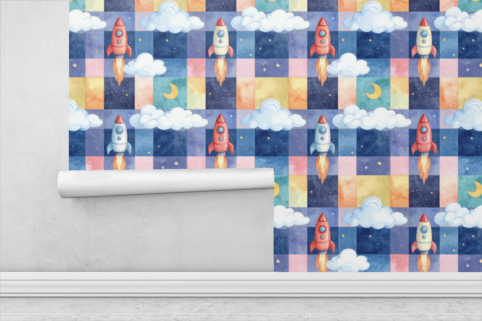 Rocket Launch Plaid Wallpaper Peel and Stick Wallpaper | Accent Haus