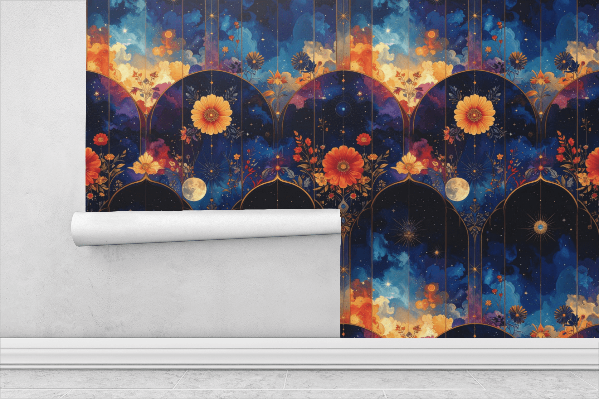 Blended Celestial Flowers Wallpaper Peel and Stick Wallpaper | Accent Haus