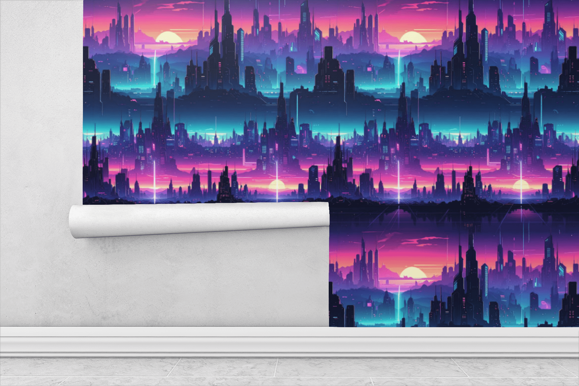 Cyber Space City Grid Wallpaper Peel and Stick Wallpaper | Accent Haus