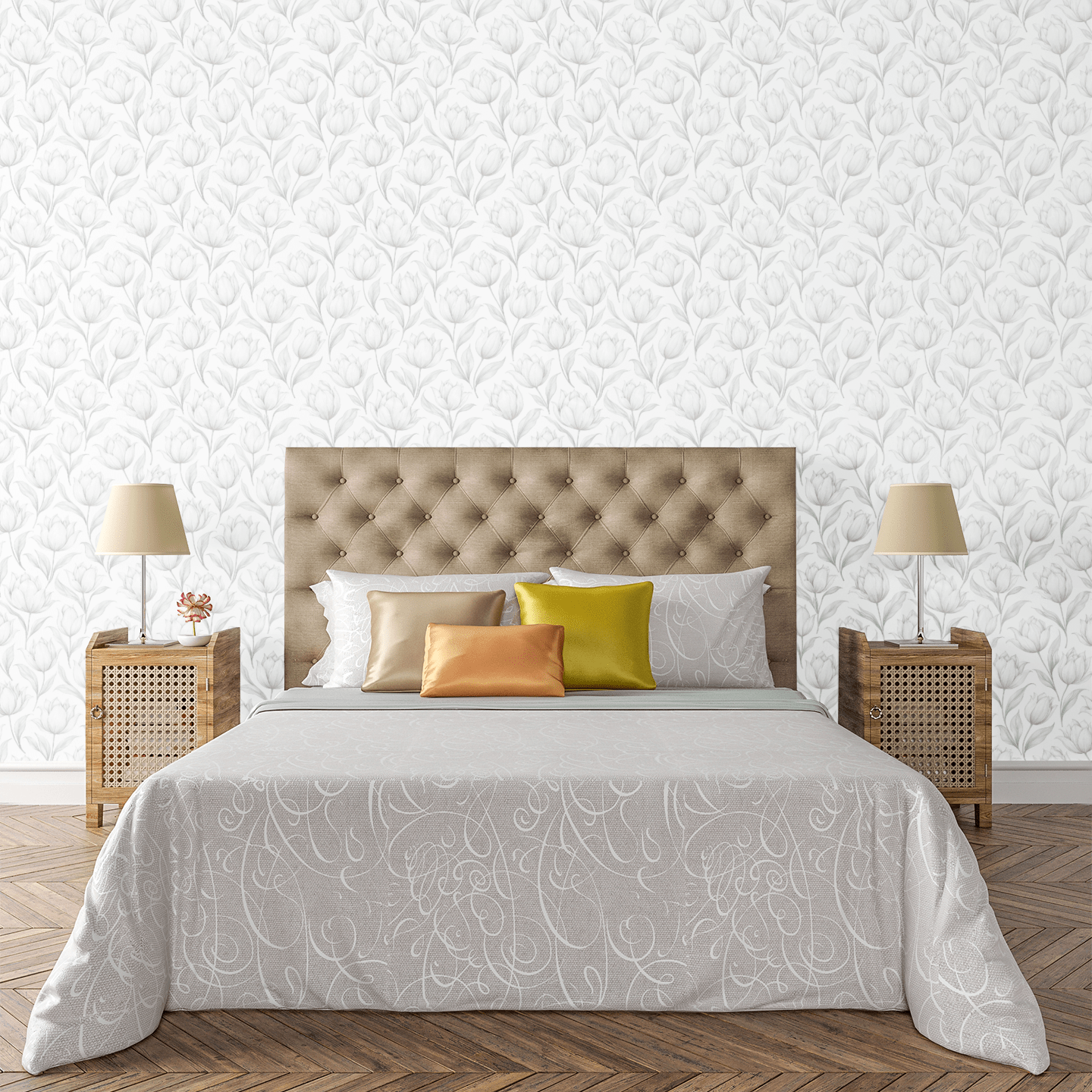 Silver Petal Symphony Wallpaper Peel and Stick Wallpaper | Accent Haus