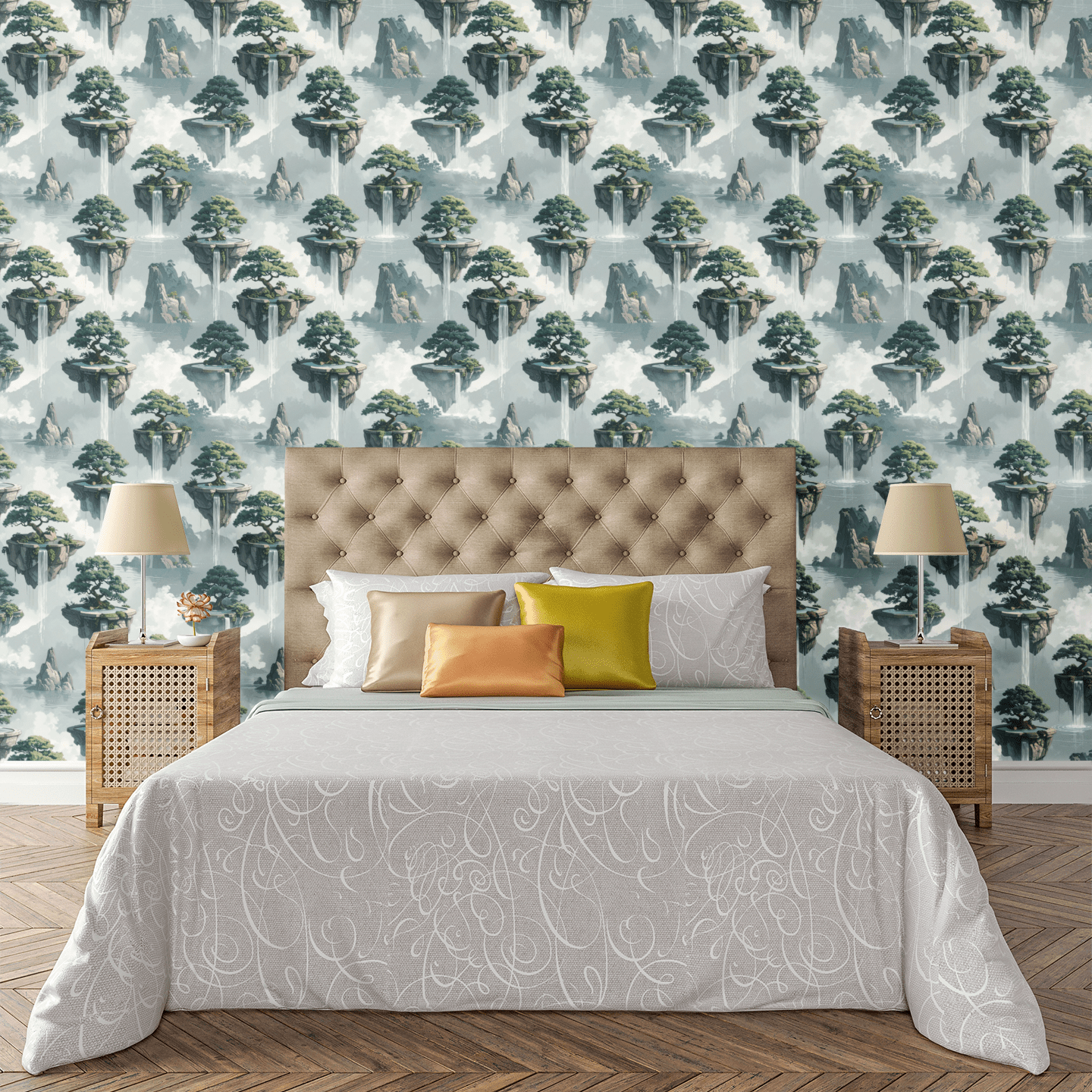 Floating Bonsai Terraces Wallpaper Peel and Stick Wallpaper | Accent Haus
