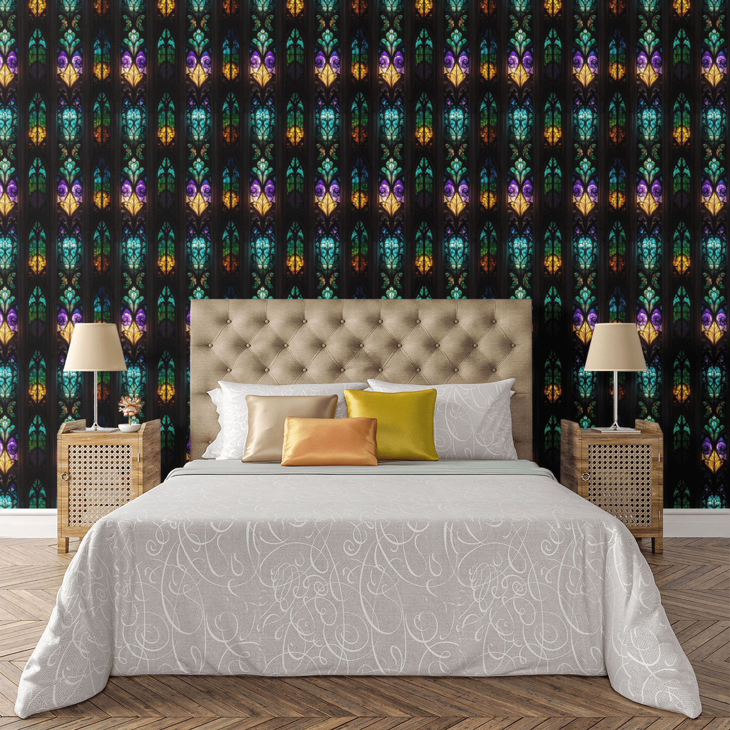 Botanical Stained Glass Wallpaper Peel and Stick Wallpaper | Accent Haus