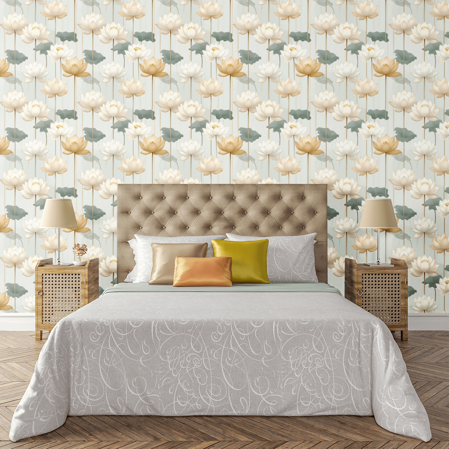 Gilded Stem Lotus Wallpaper Peel and Stick Wallpaper | Accent Haus