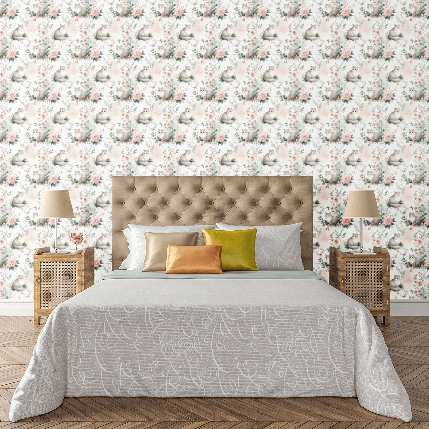 Whimsical Cats Garden Wallpaper Peel and Stick Wallpaper | Accent Haus