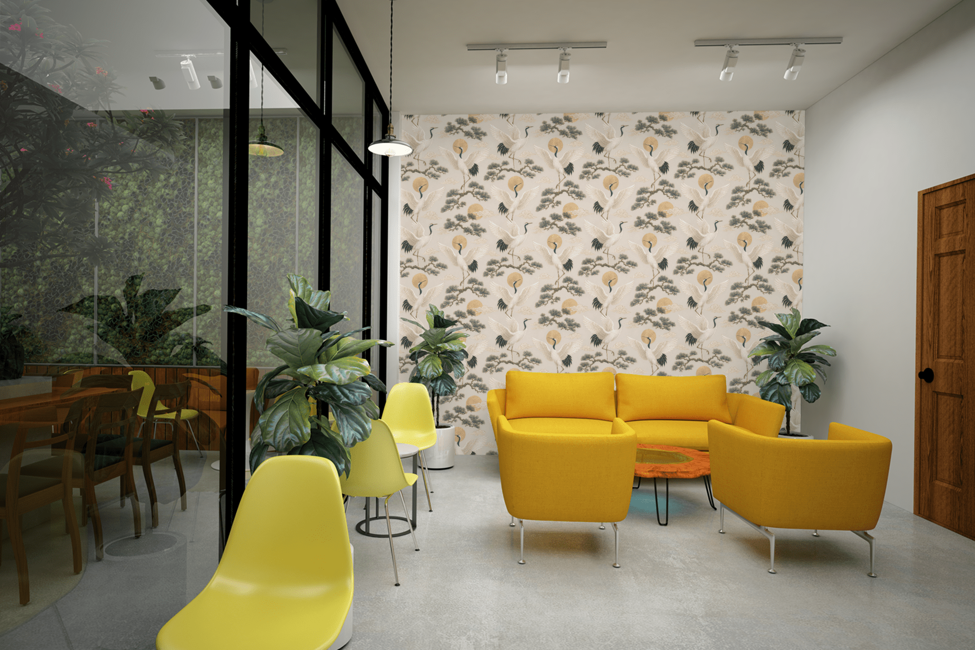 Golden Crane Motif Wallpaper Peel and Stick Wallpaper | Accent Haus