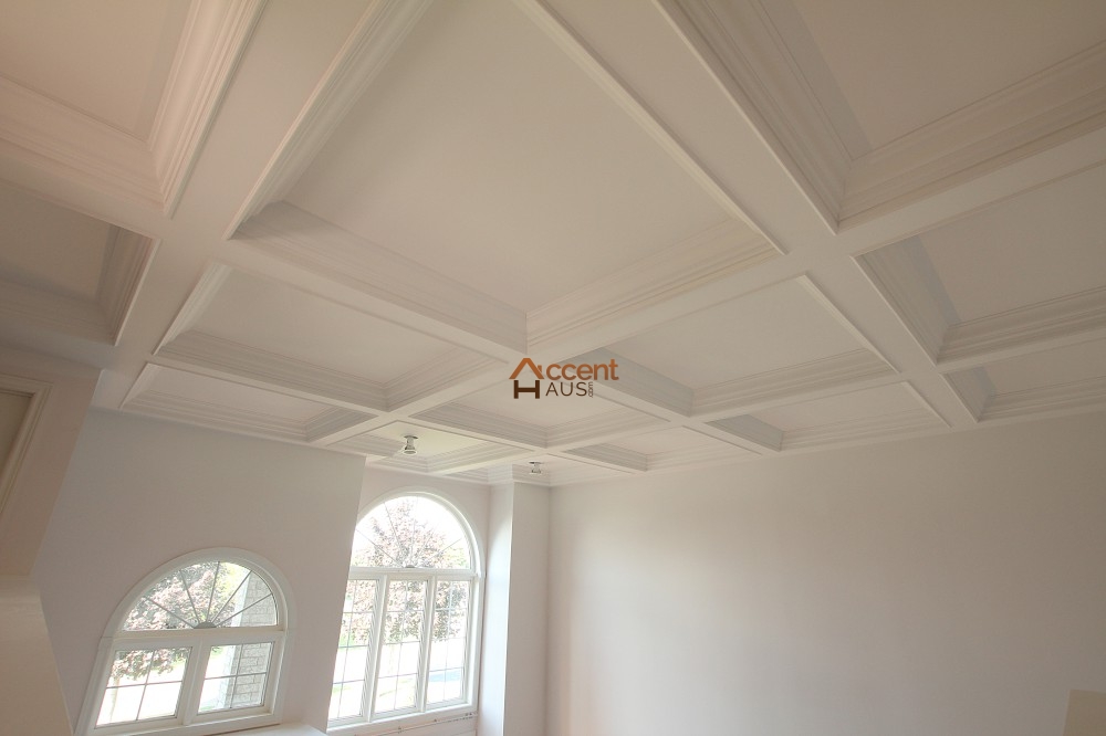 White shaded beam ceiling installed