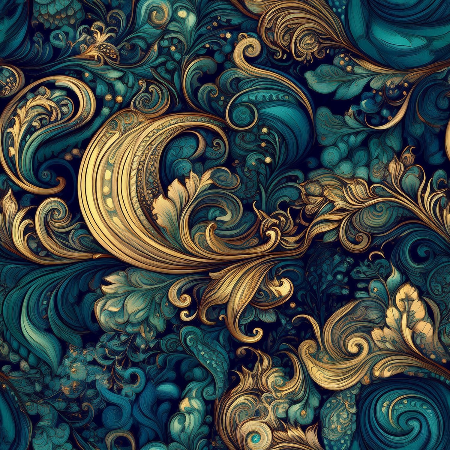Azure Abyssal Baroque Wallpaper Peel and Stick Wallpaper | Accent Haus