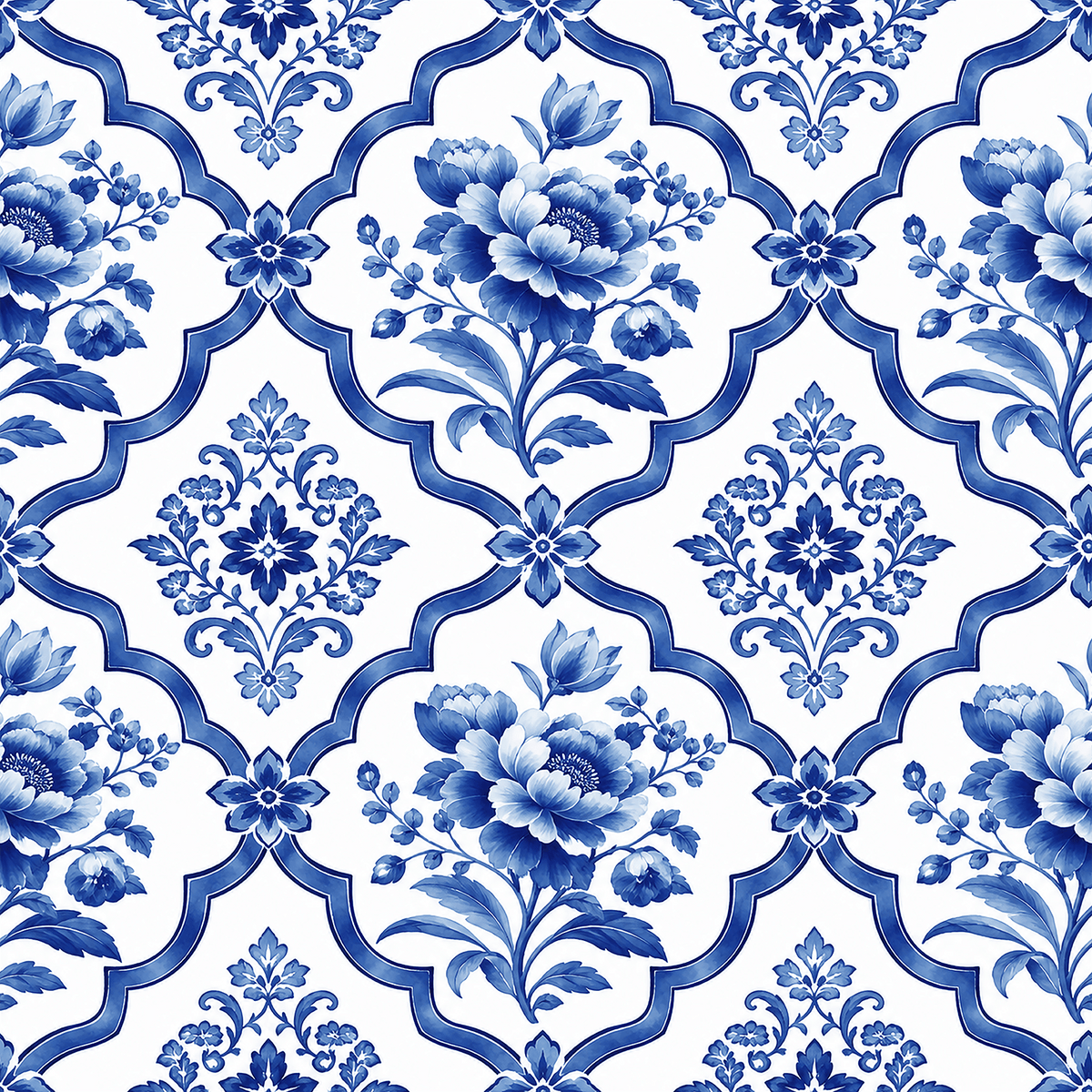 Blue Willow Trellis Wallpaper - Peel and Stick Blue Design