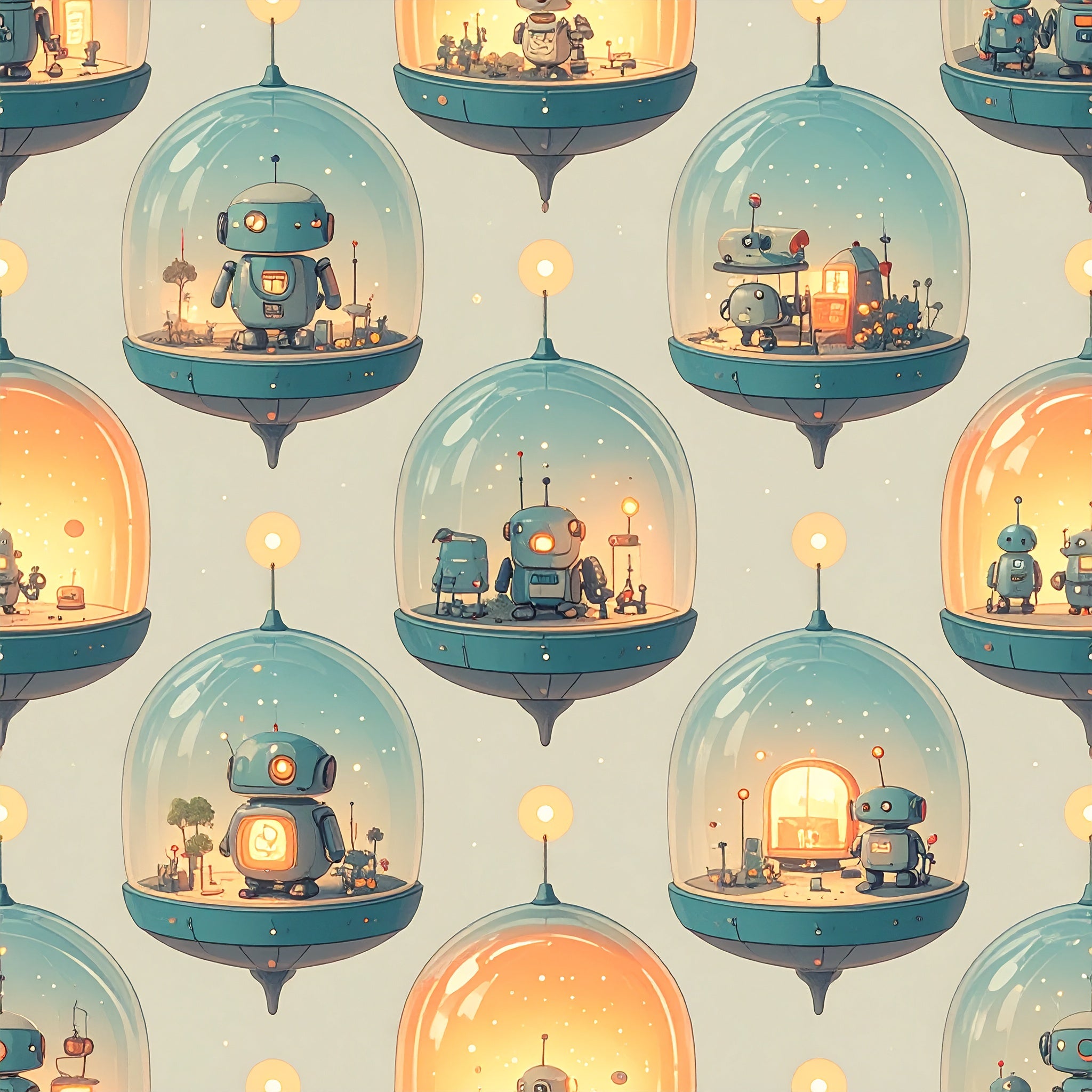 Bubble Dome Robot Village Wallpaper