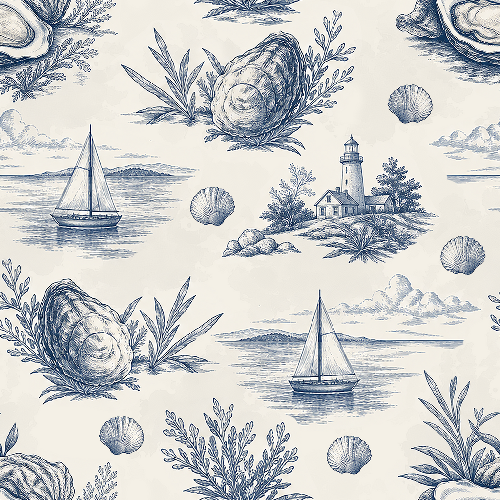Coastal Oyster Toile Wallpaper