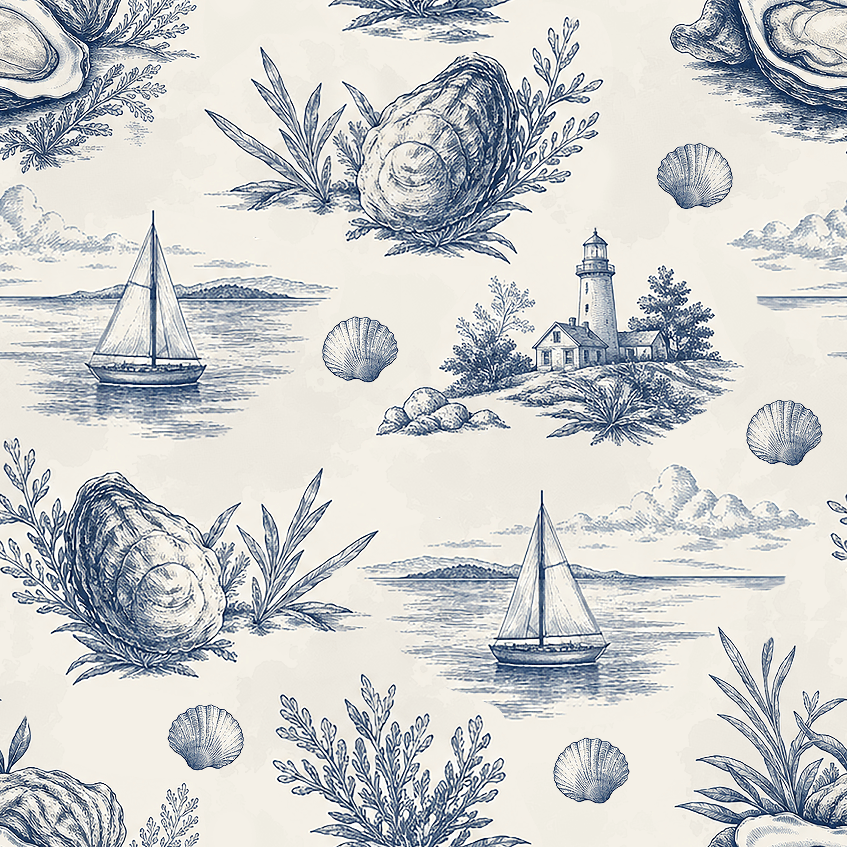 Coastal Oyster Toile Wallpaper Peel and Stick Wallpaper | Accent Haus
