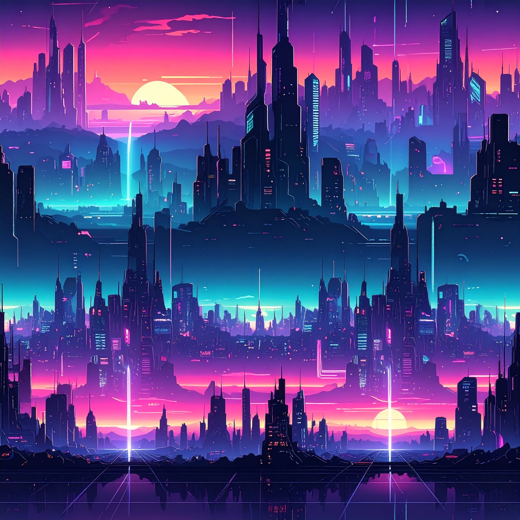 Cyber Space City Grid Wallpaper