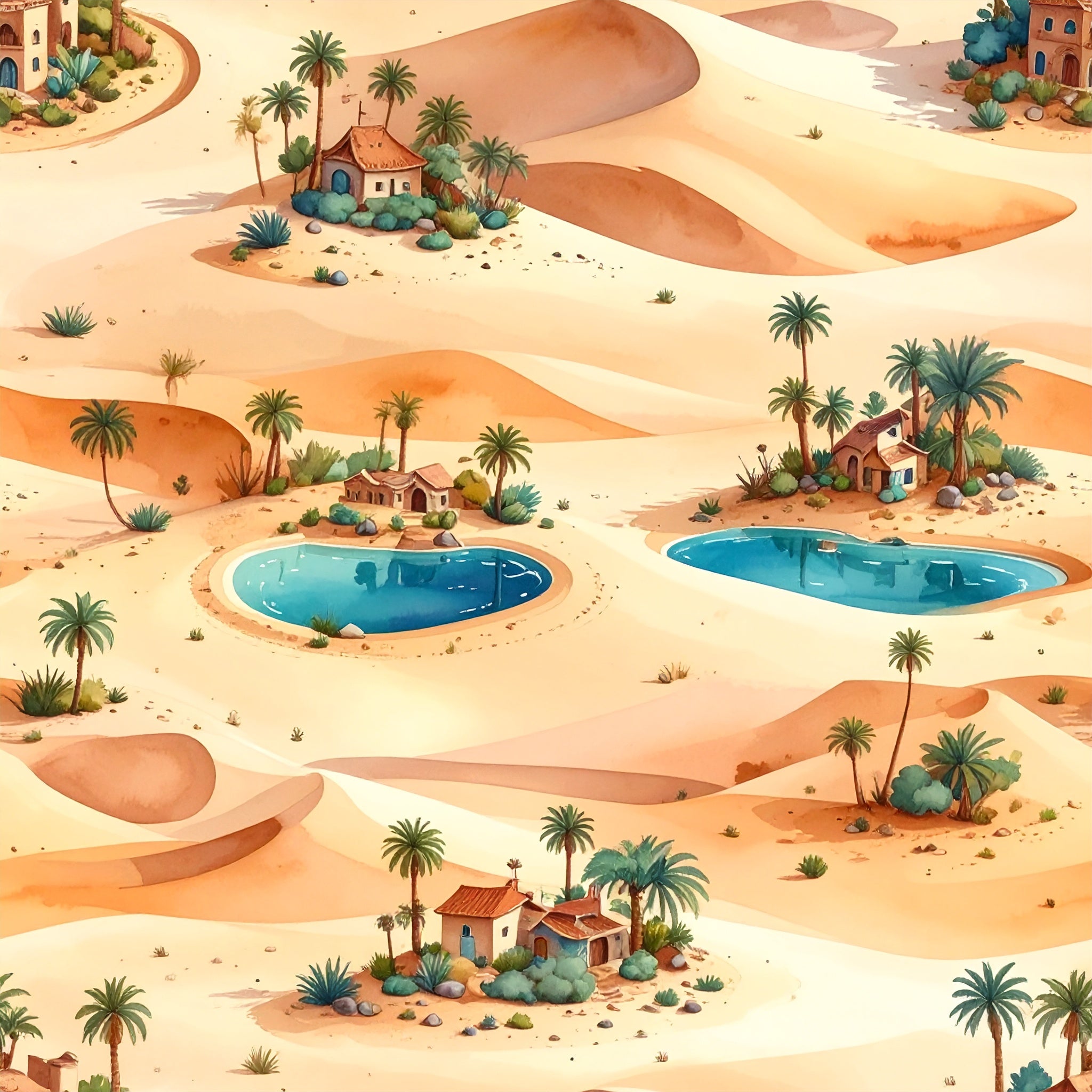 Desert Oasis Village Wallpaper