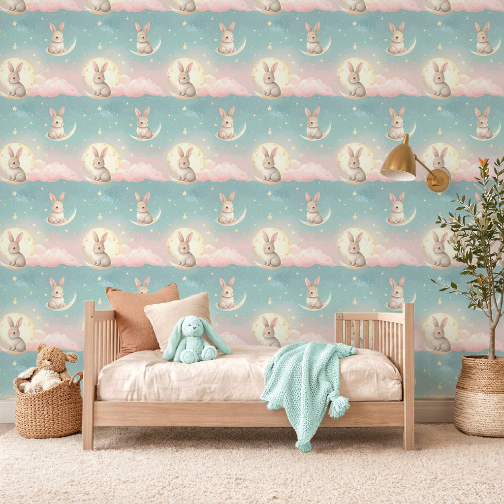 Moonlit Bunny Garden Wallpaper