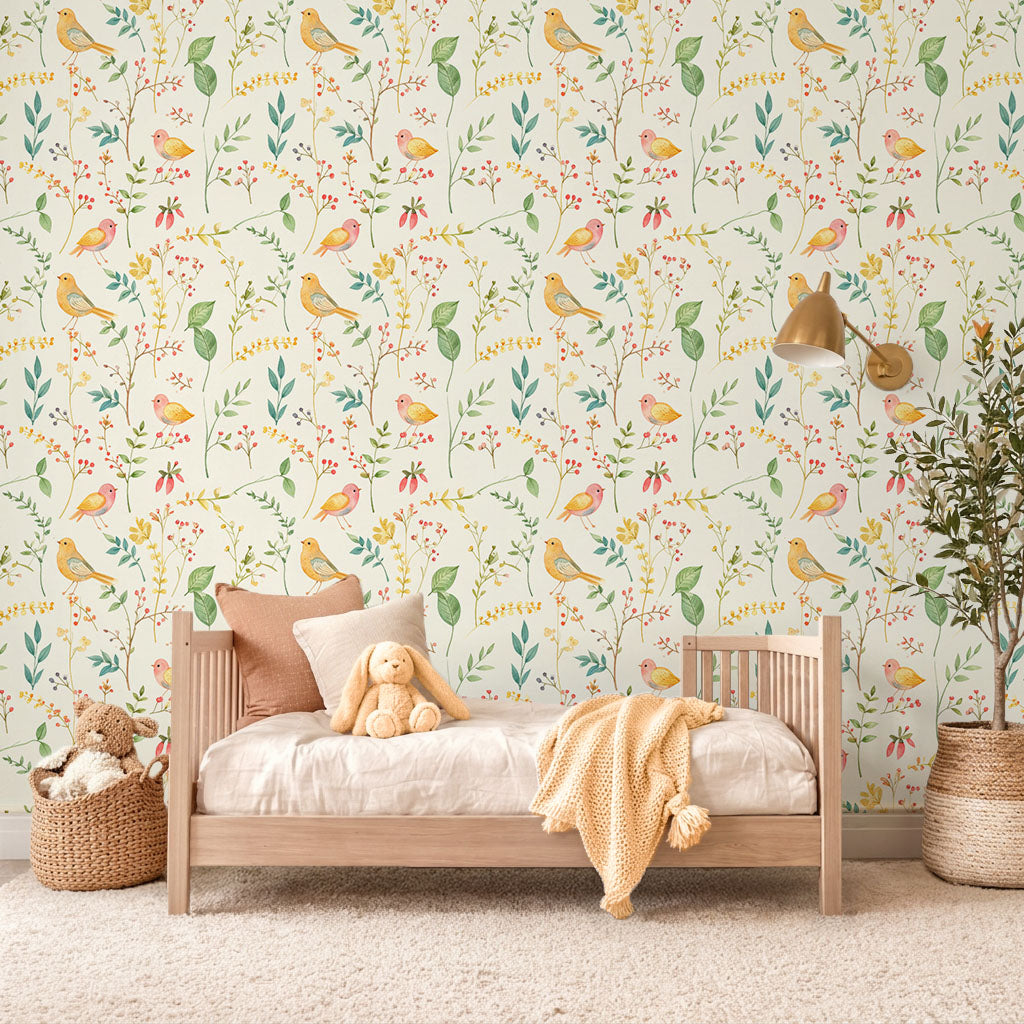 Scandinavian Floral Aviary Wallpaper