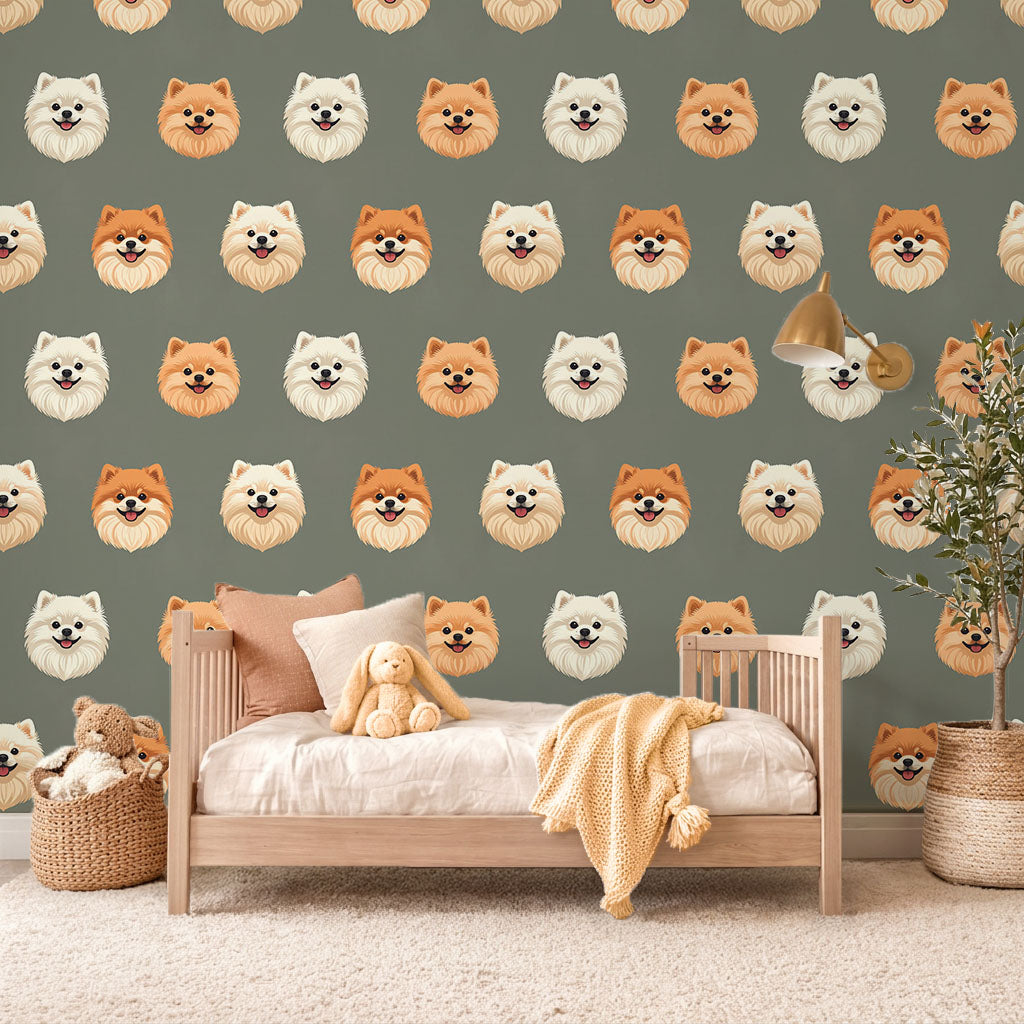 Pomeranian Cloud - Linocut Bloom Wallpaper