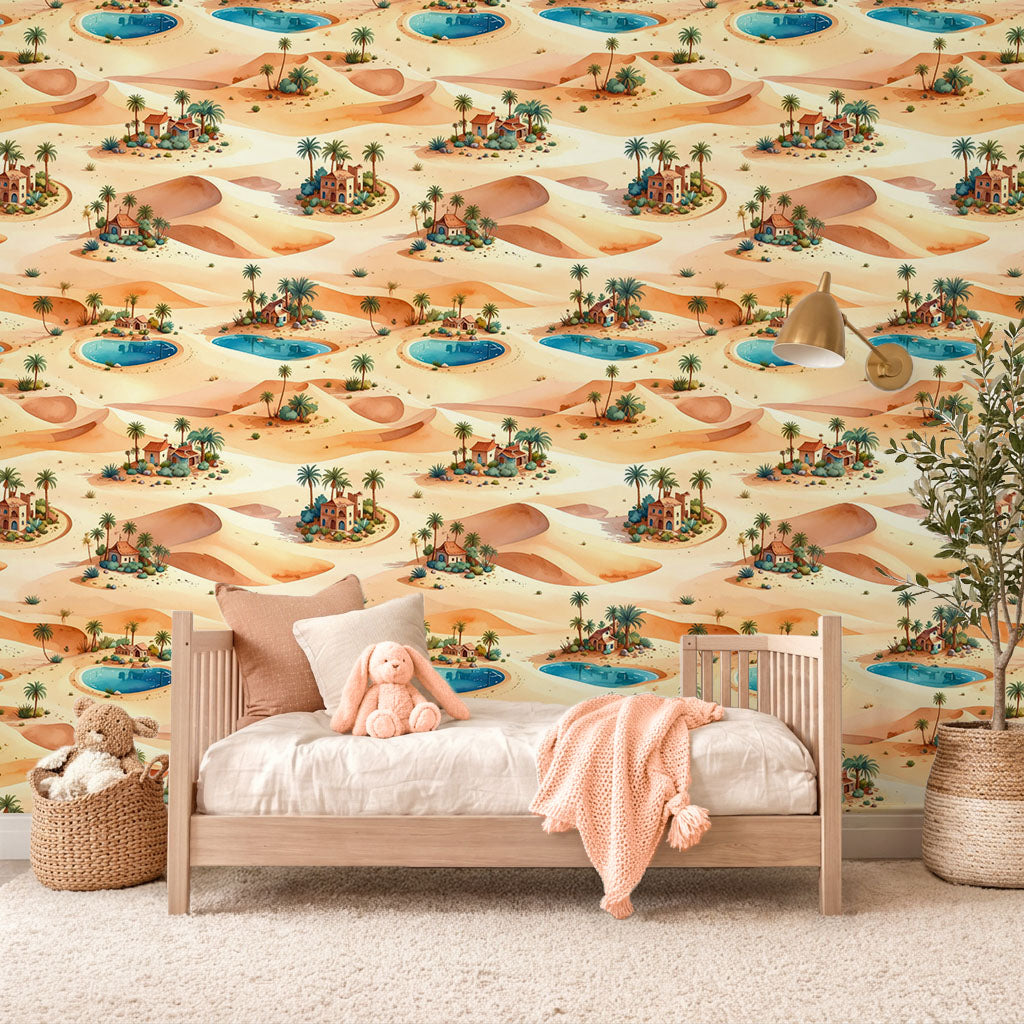 Desert Oasis Village Wallpaper
