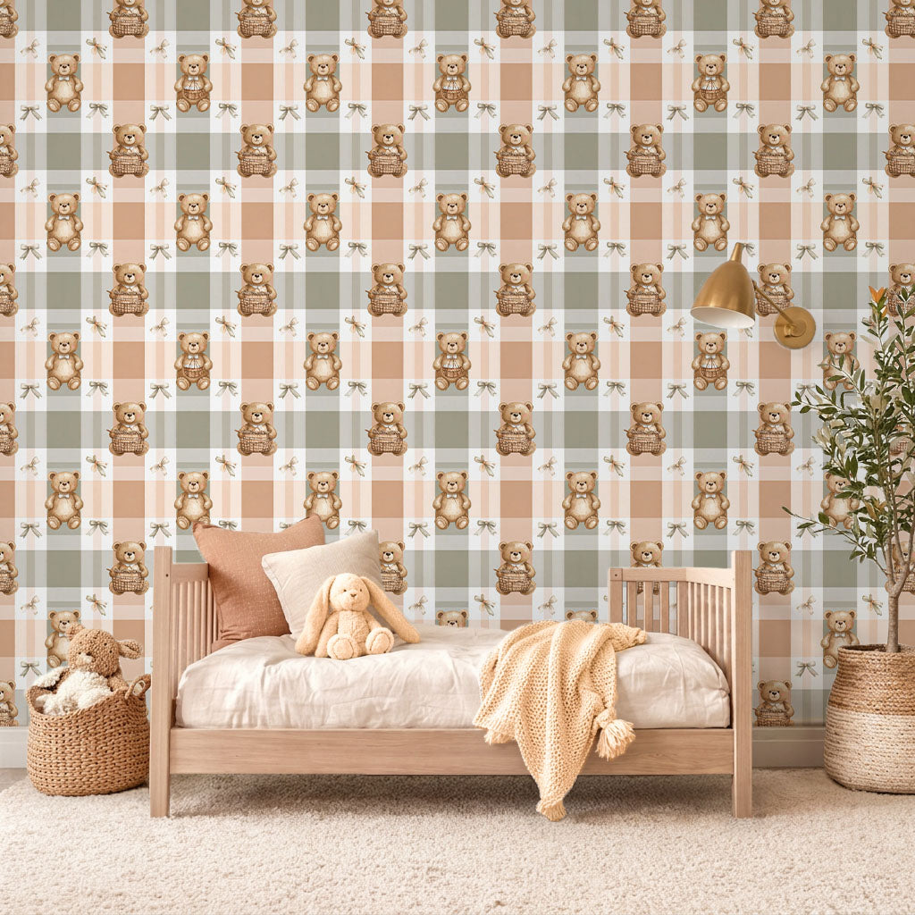 Teddy Bear Picnic Plaid Wallpaper