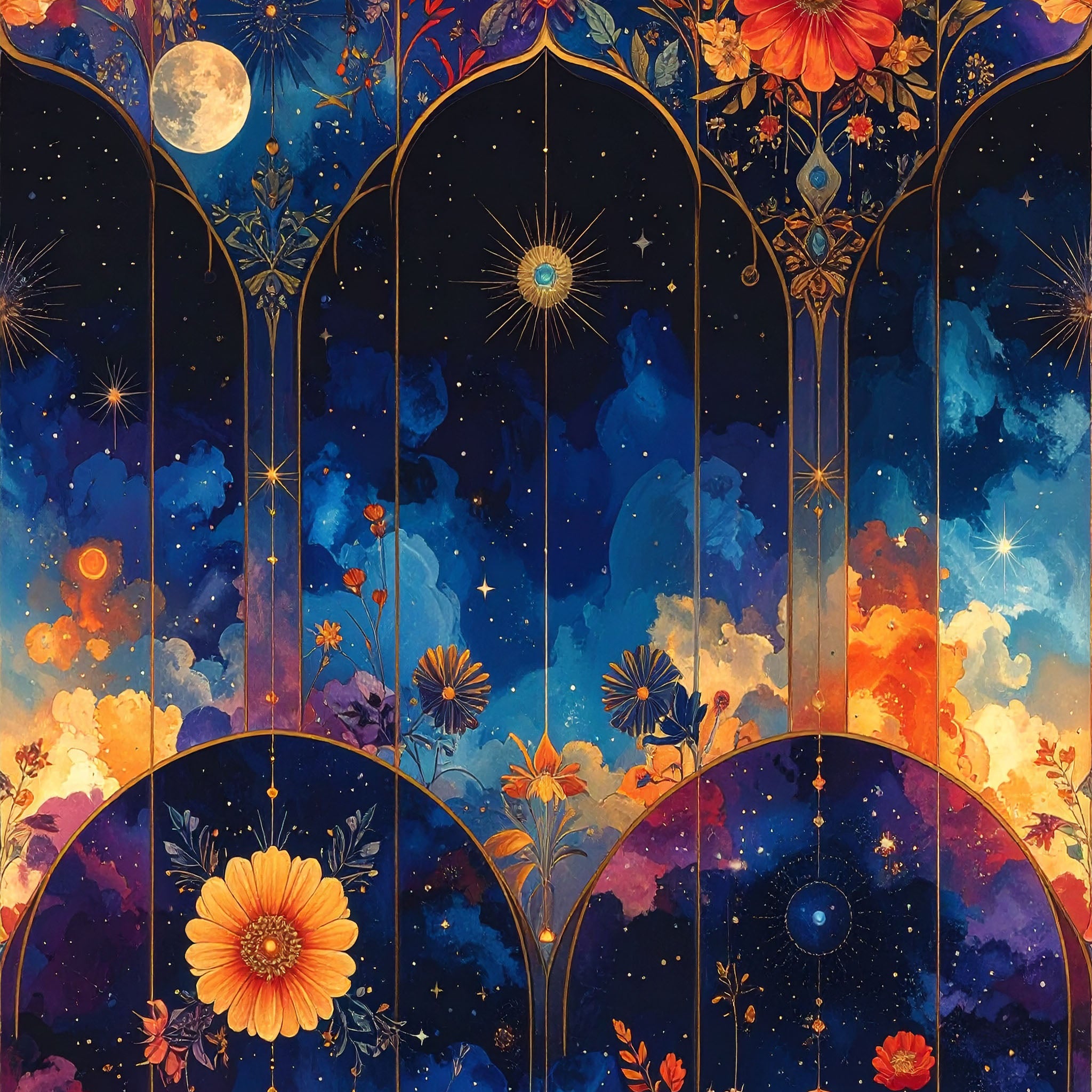 Blended Celestial Flowers Wallpaper
