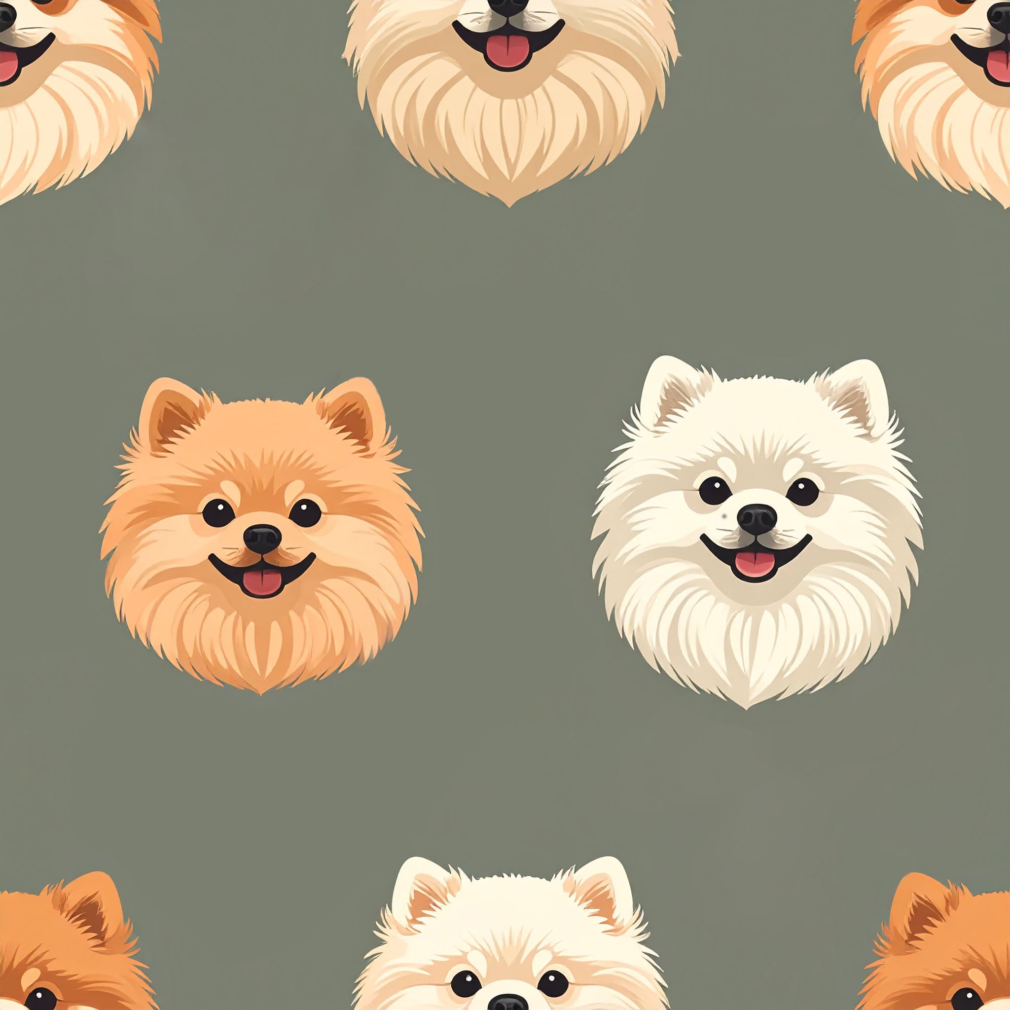 Pomeranian Cloud - Linocut Bloom Wallpaper