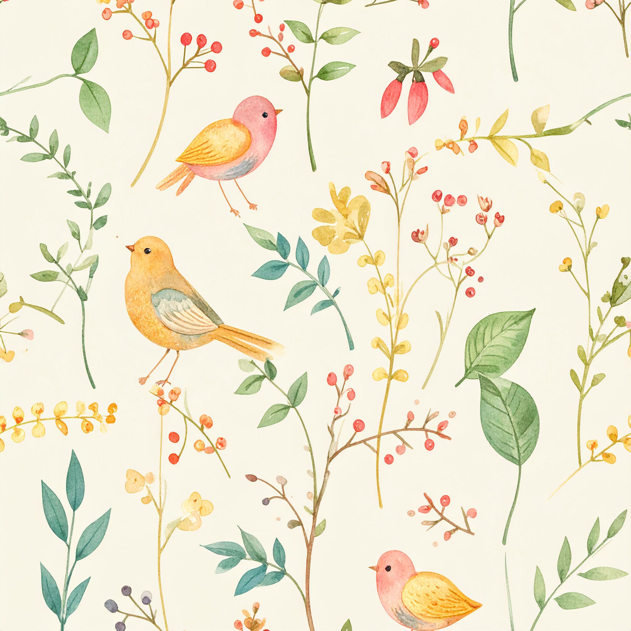 Scandinavian Floral Aviary Wallpaper