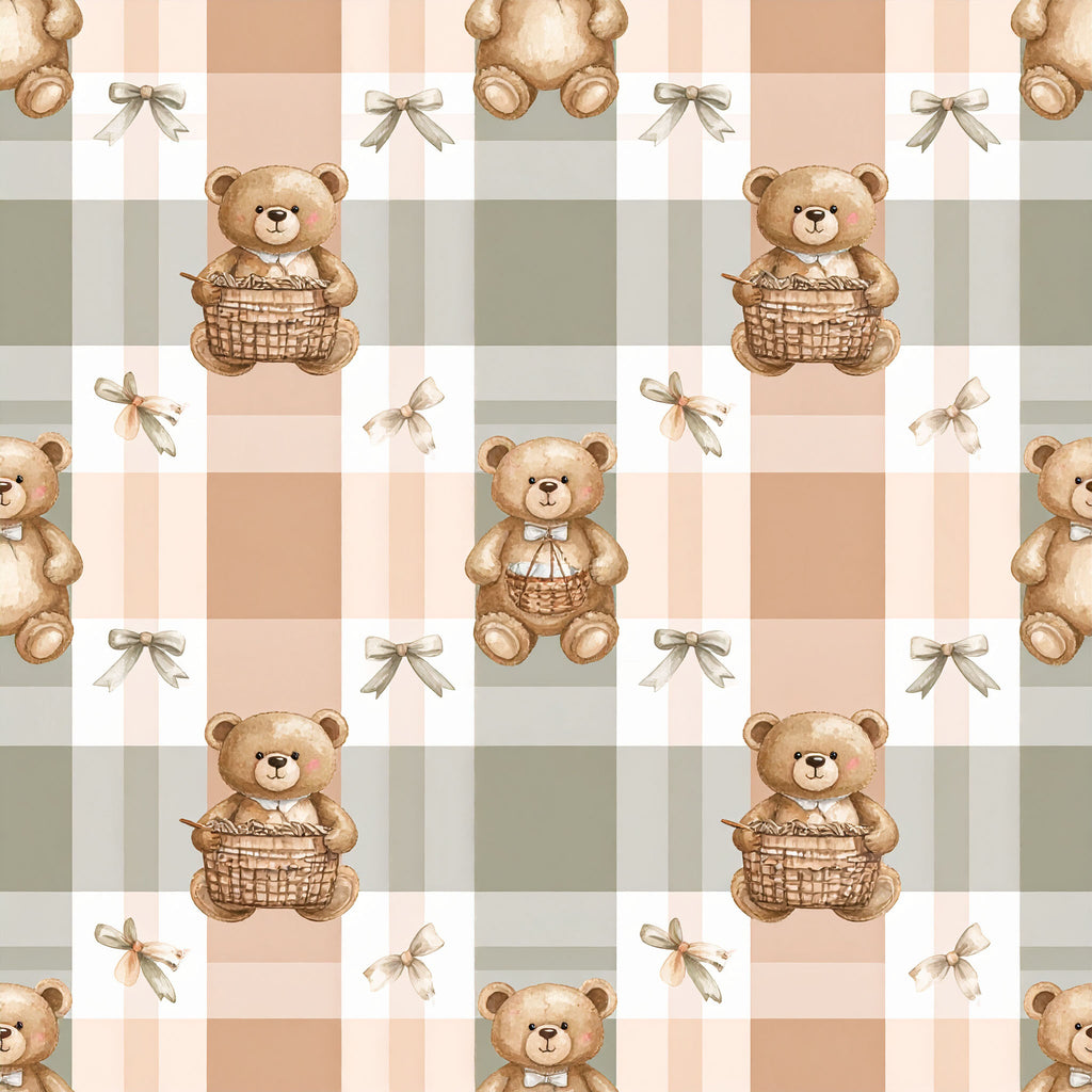 Teddy Bear Picnic Plaid Wallpaper