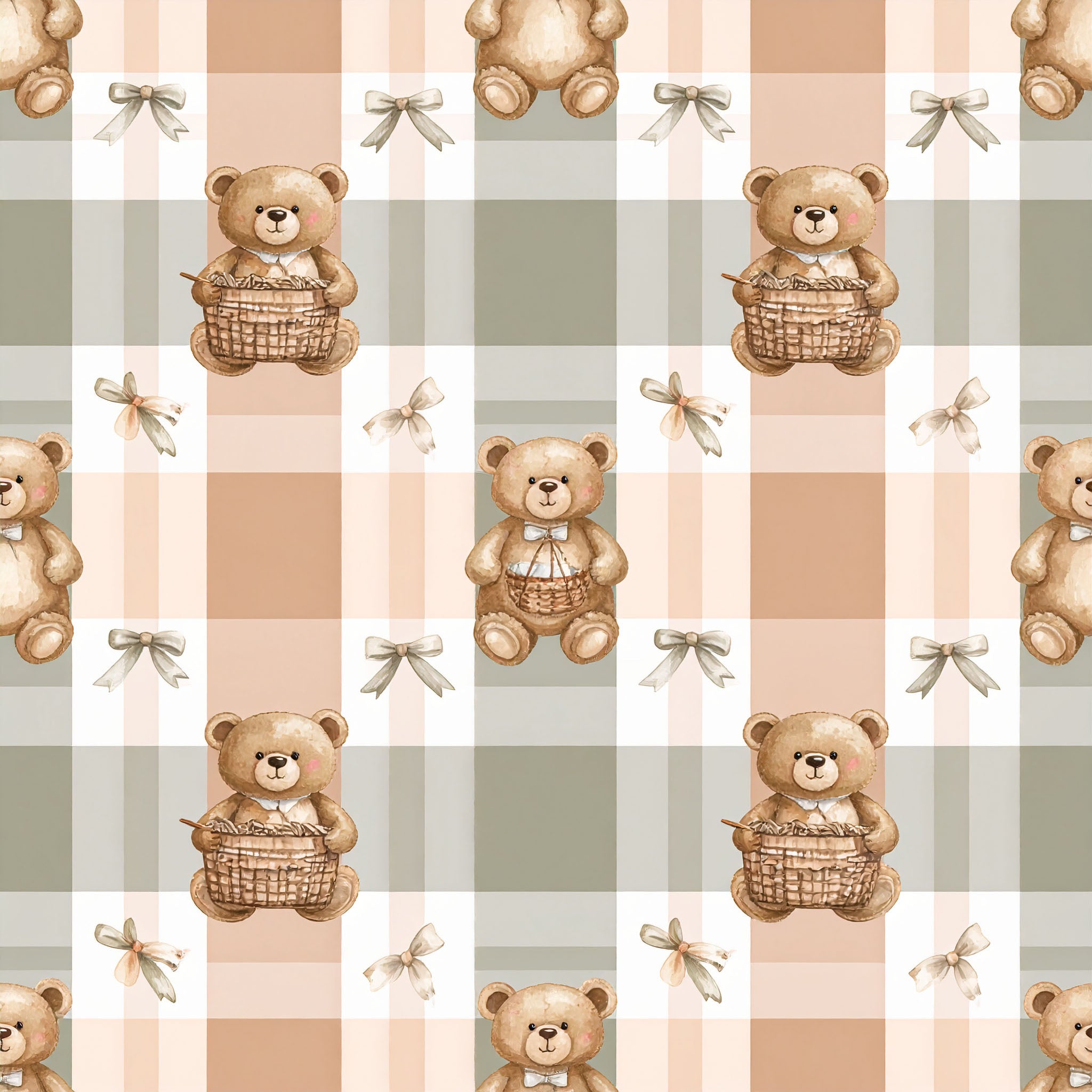 Teddy Bear Picnic Plaid Wallpaper