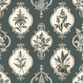 Vintage Botanical Medallion Wallpaper