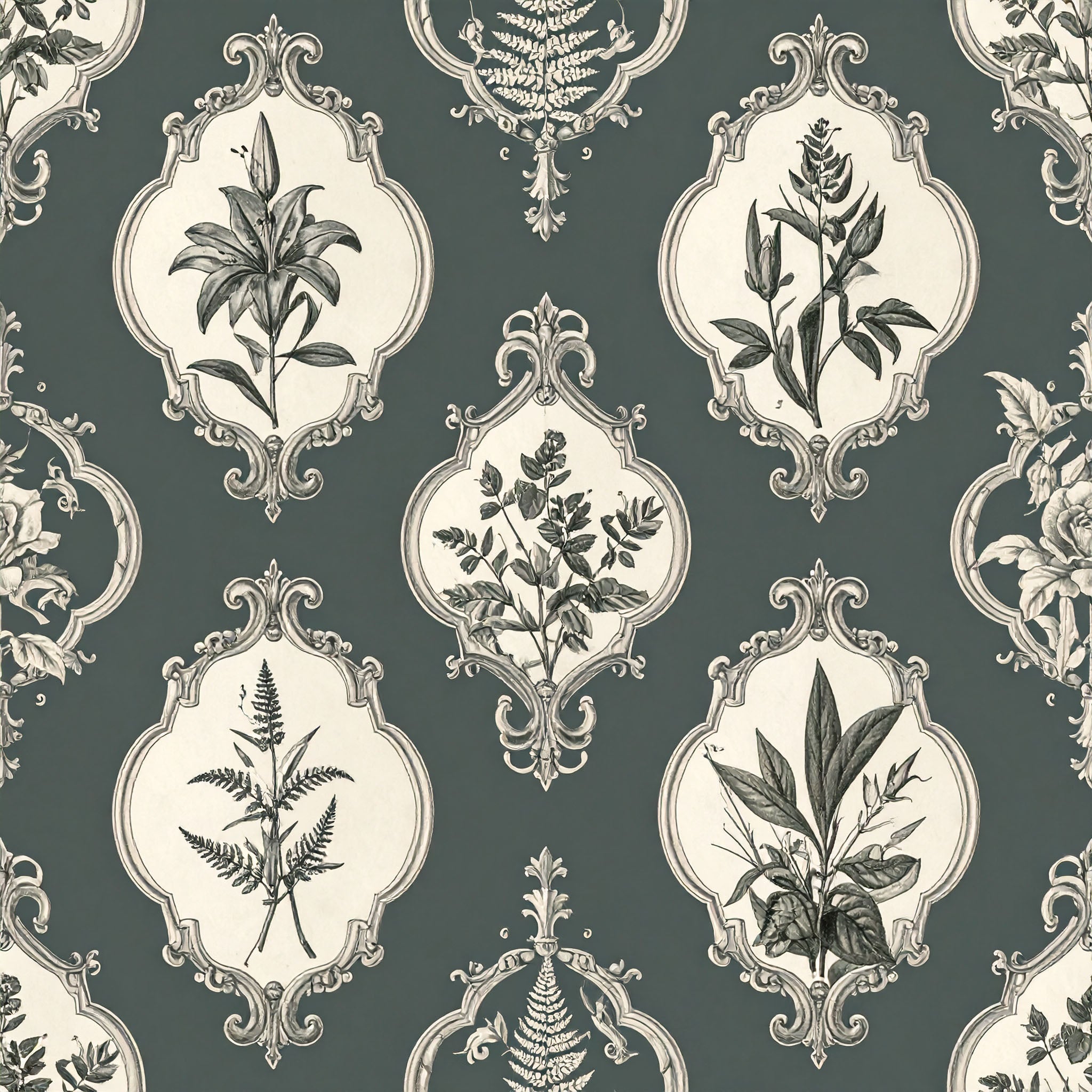 Vintage Botanical Medallion Wallpaper