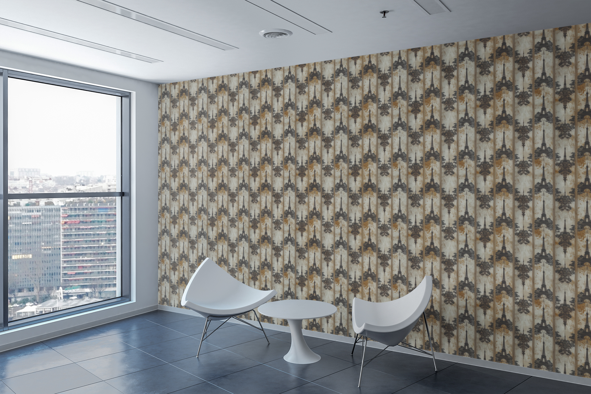 Parisian Etching Curtains Wallpaper