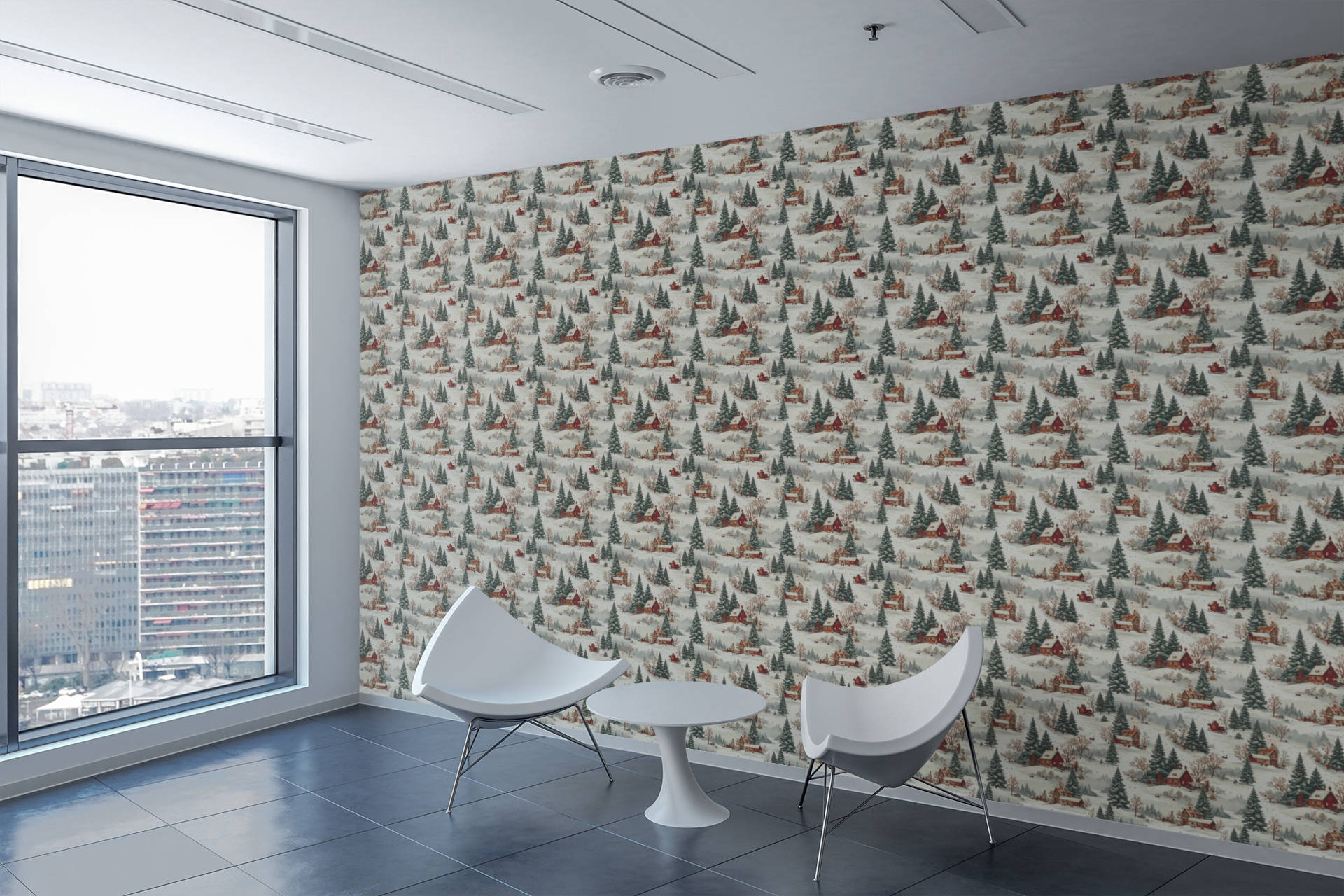 Holiday Village Toile Wallpaper