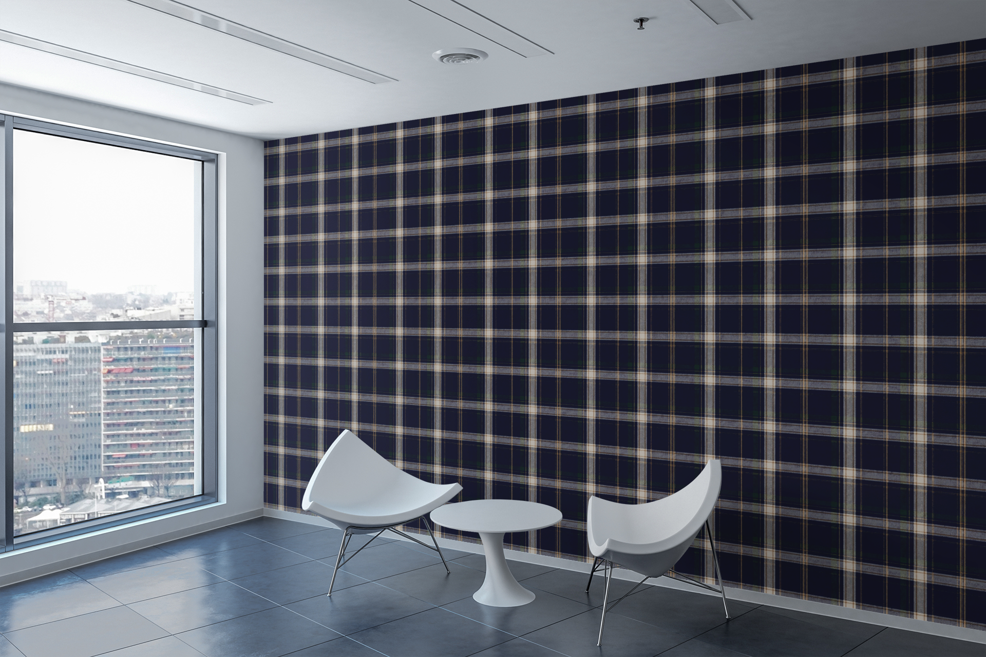 Library Plaid Navy Wallpaper