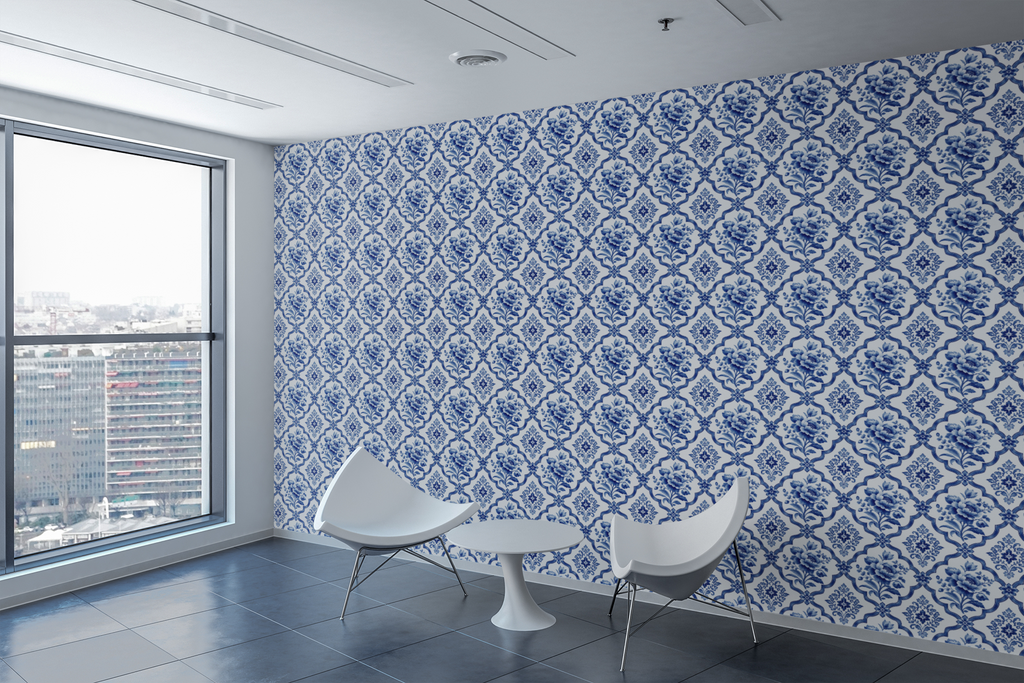 Blue Willow Trellis Wallpaper