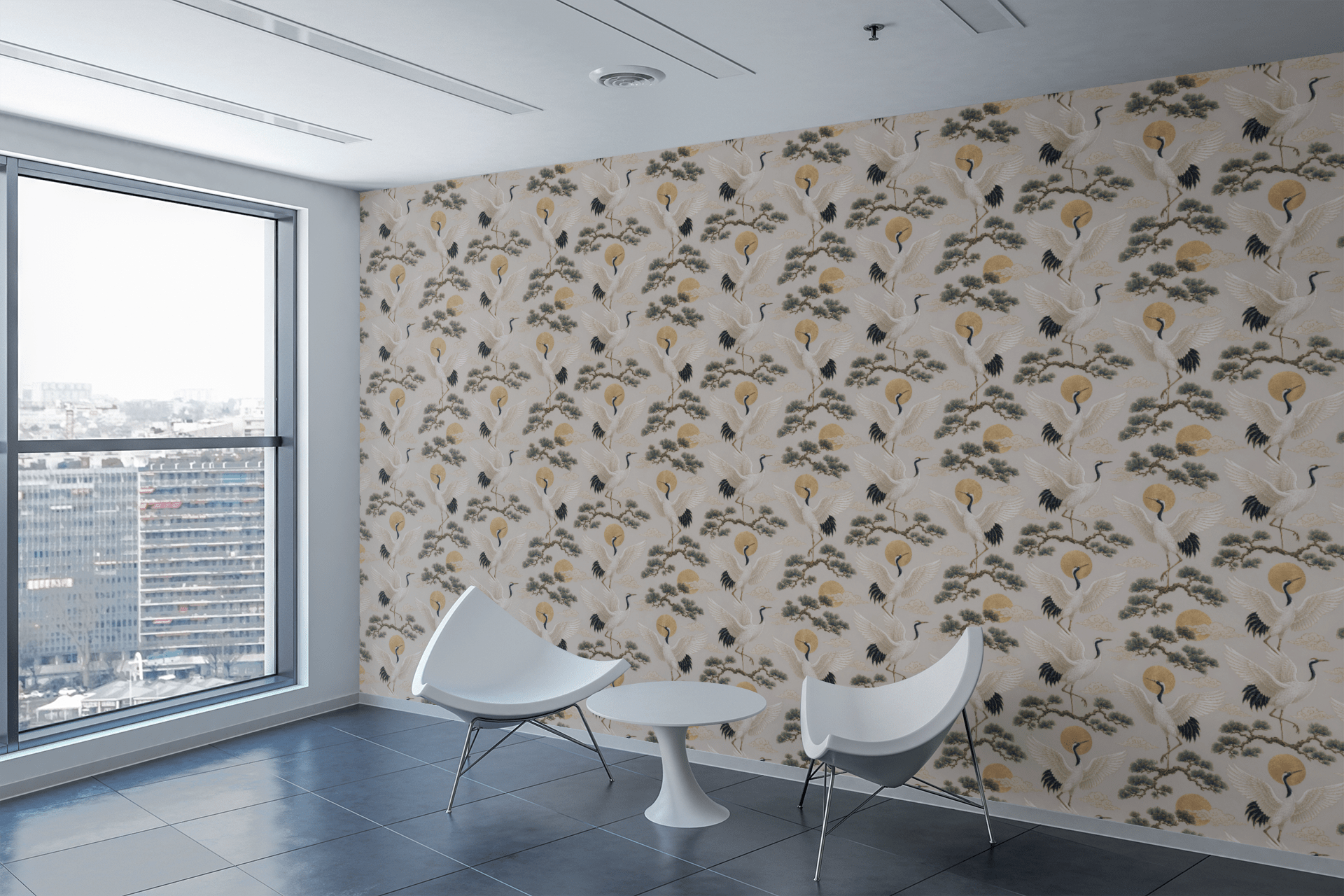 Golden Crane Motif Wallpaper Peel and Stick Wallpaper | Accent Haus