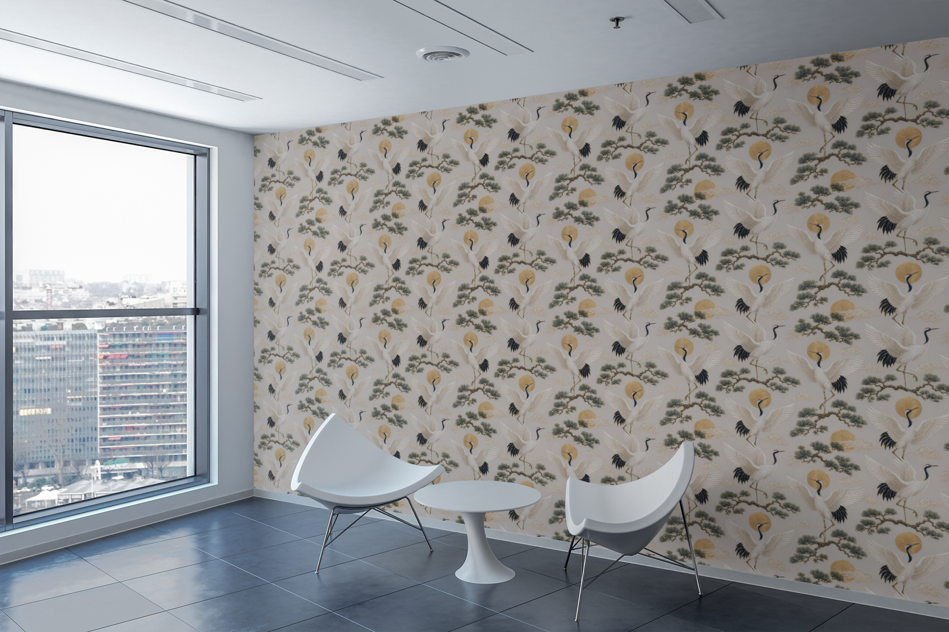 Golden Crane Motif Wallpaper