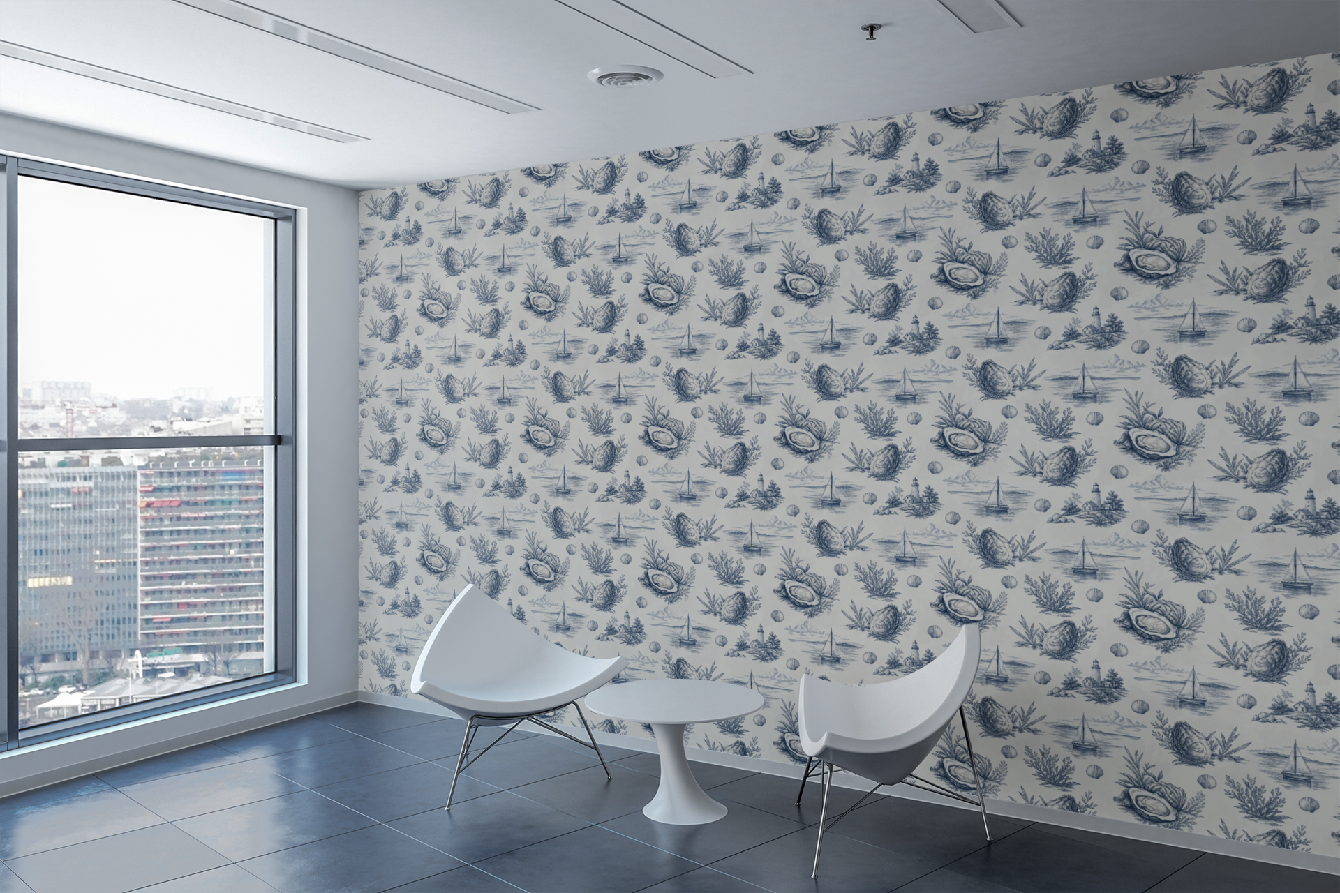 Coastal Oyster Toile Wallpaper