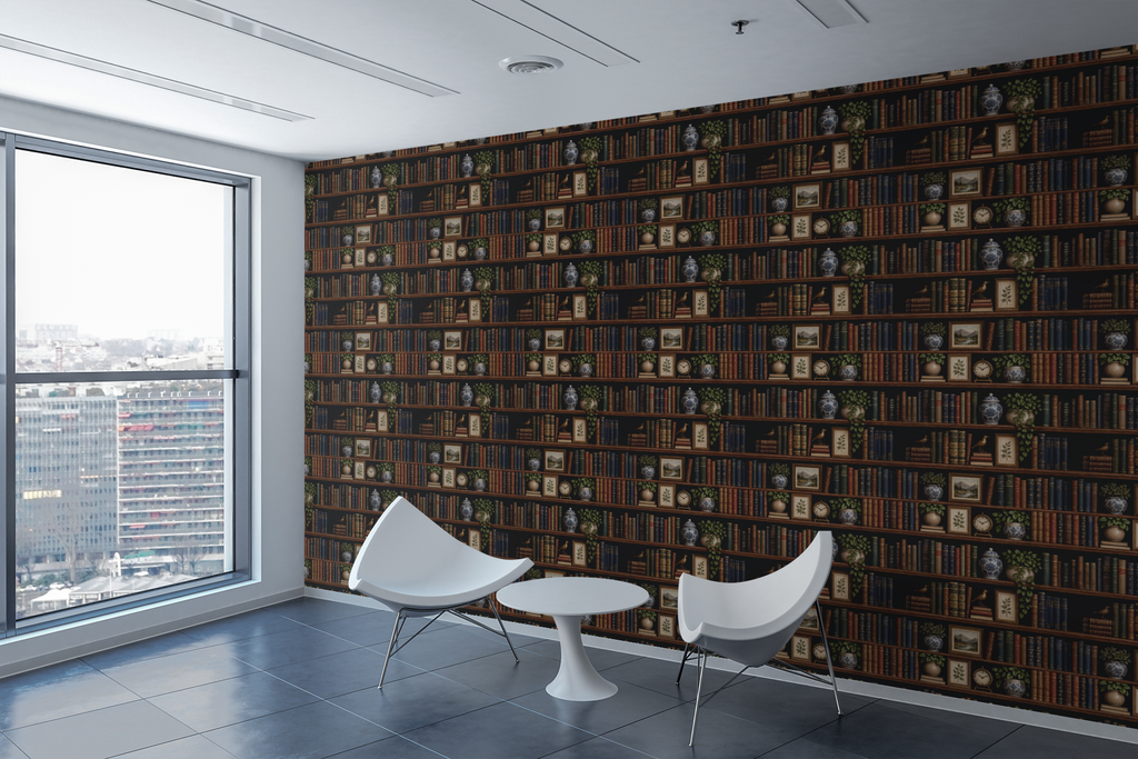 Vintage Library Shelves Wallpaper