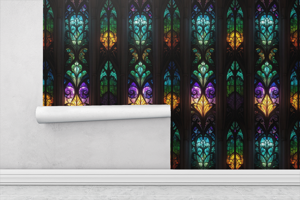 Botanical Stained Glass Wallpaper
