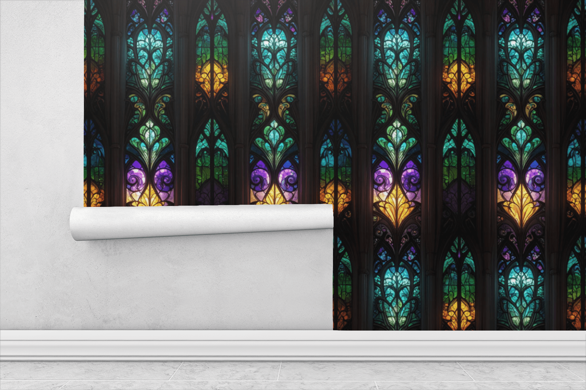 Botanical Stained Glass Wallpaper Peel and Stick Wallpaper | Accent Haus