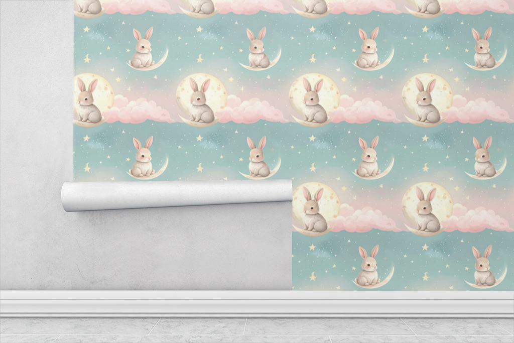 Moonlit Bunny Garden Wallpaper