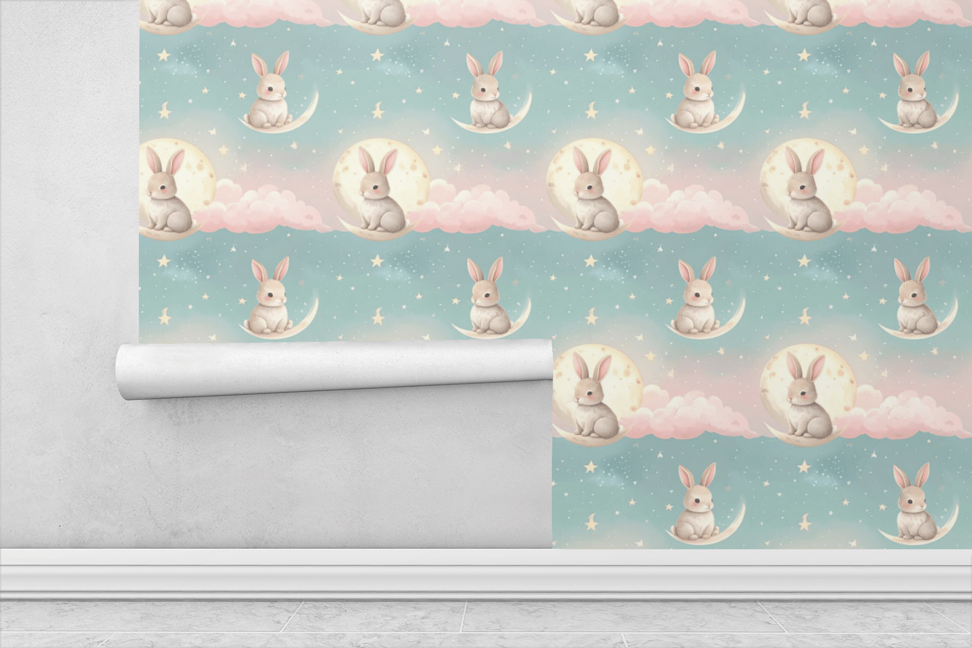 Moonlit Bunny Garden Wallpaper Peel and Stick Wallpaper | Accent Haus