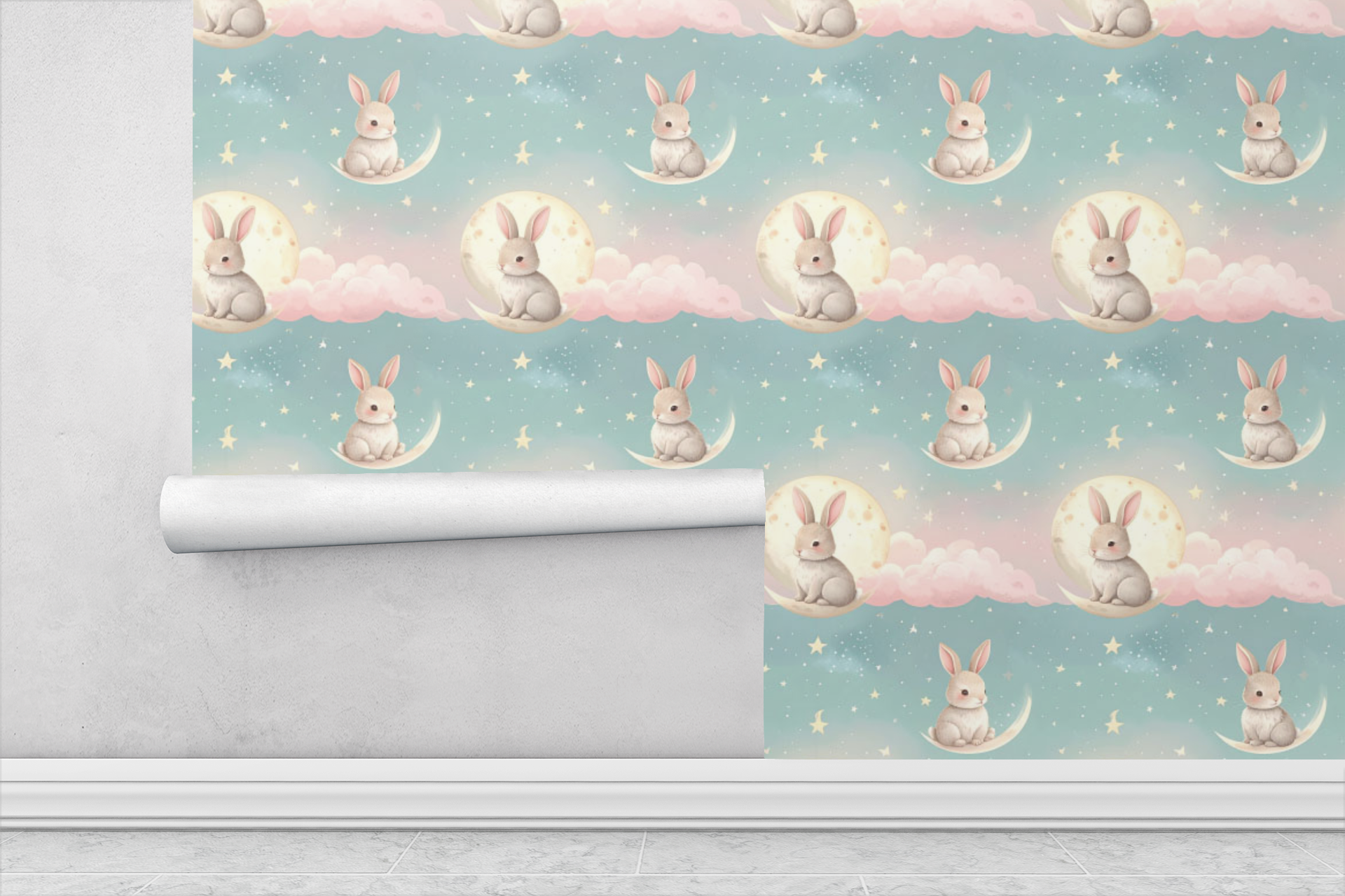 Moonlit Bunny Garden Wallpaper